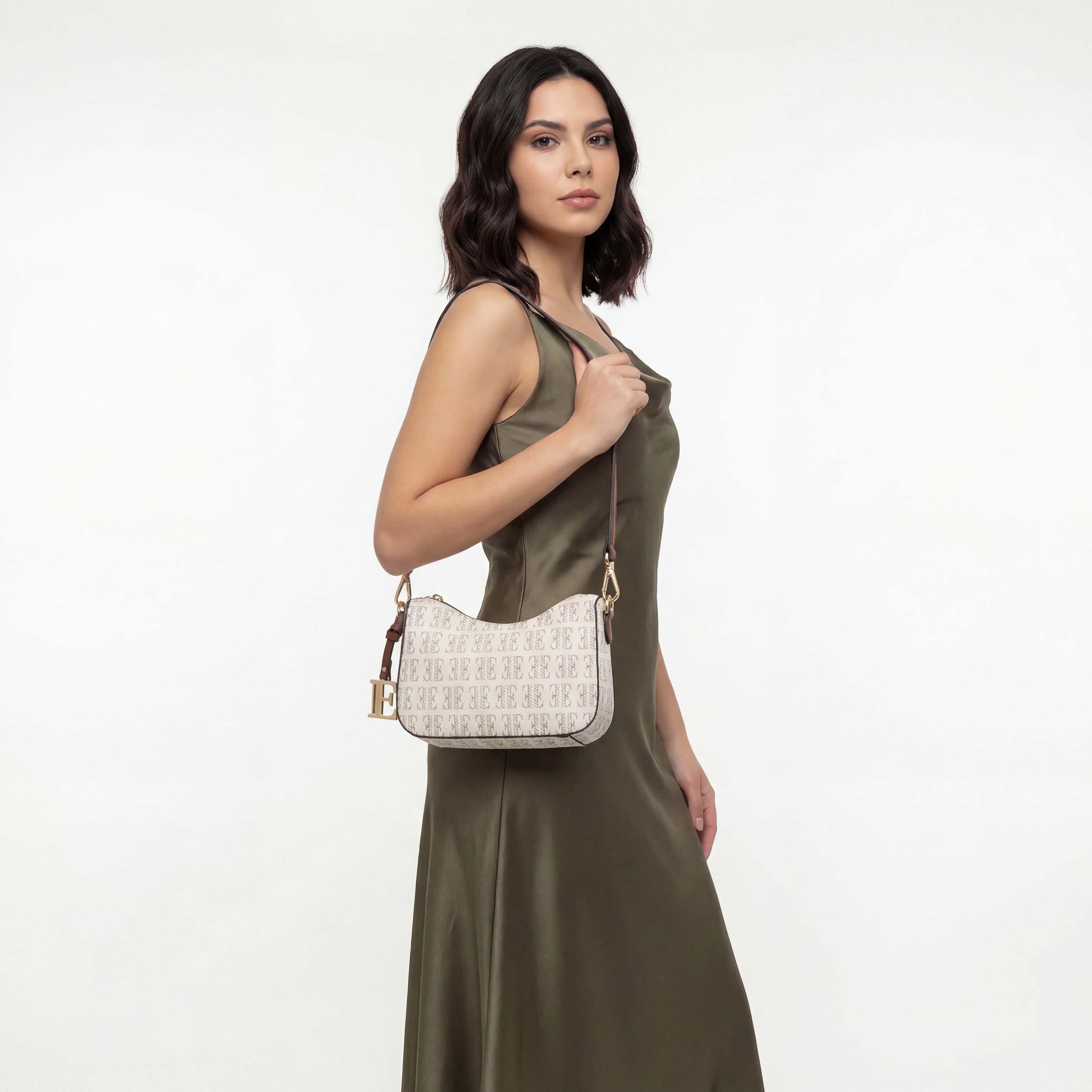 Elle Monogram Print Shoulder Bag with Detachable Strap-women-bagsandwallets-handbags-image-2