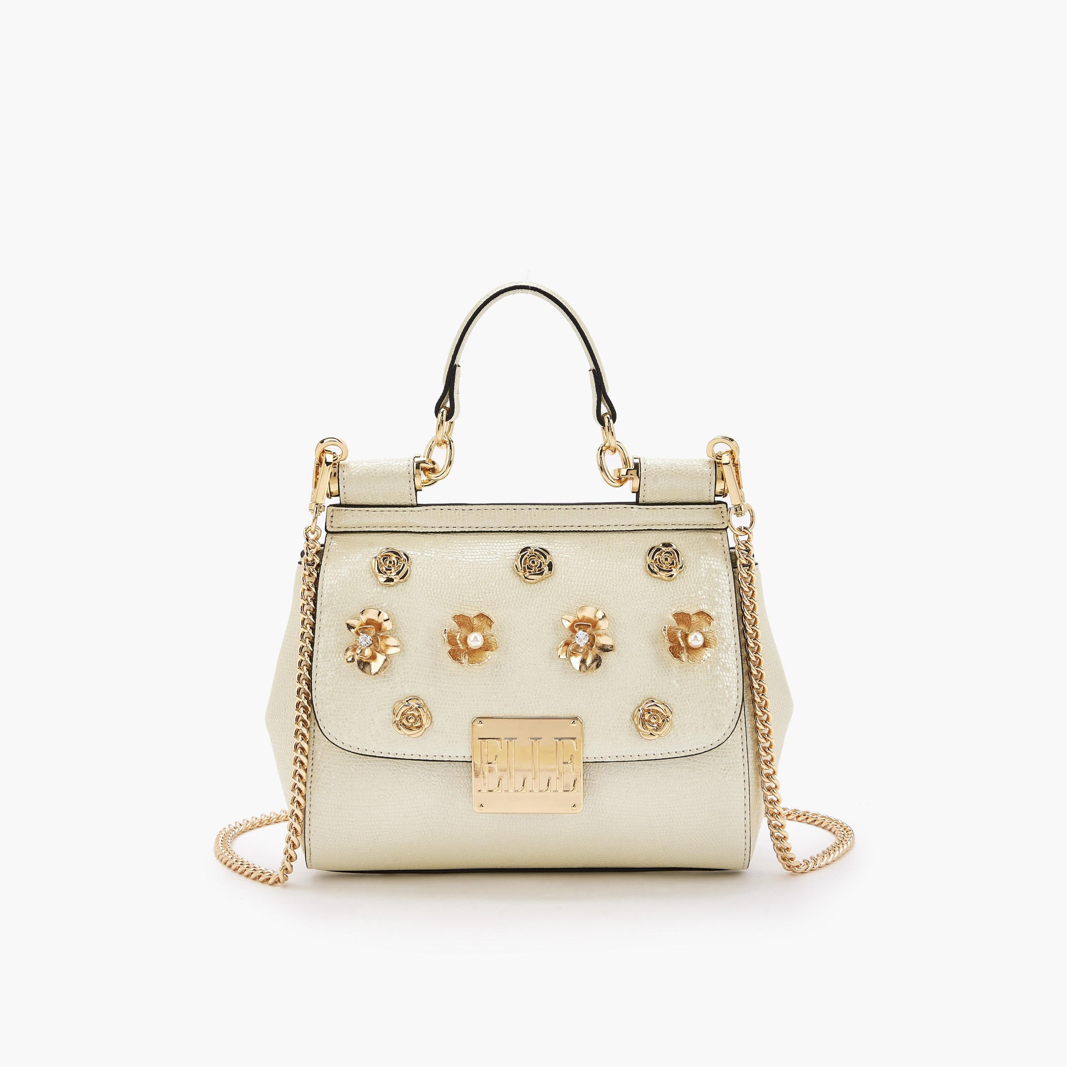 Elle Floral Embellished Satchel Bag with Chain Strap-women-bagsandwallets-handbags-image-1
