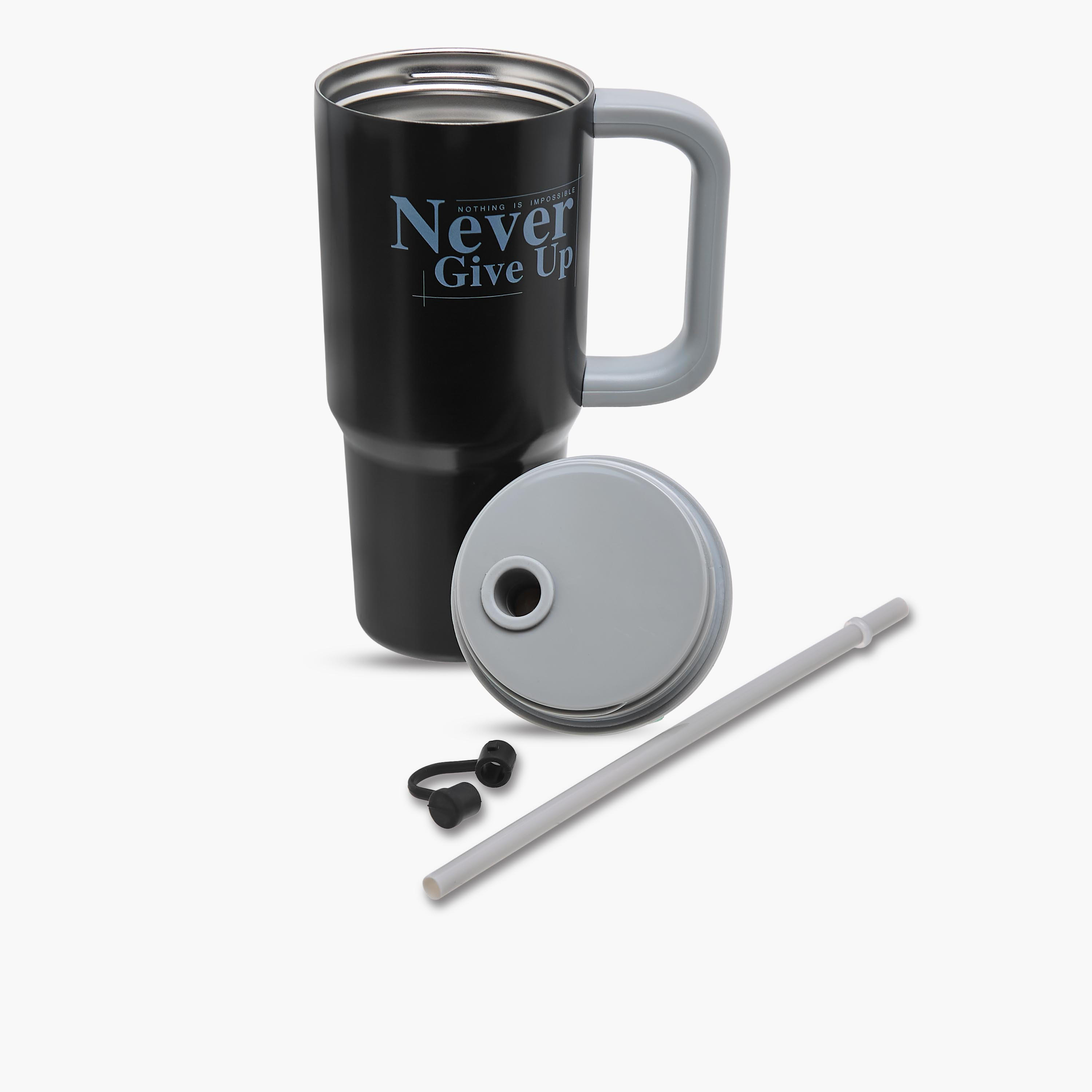Slogan Print Stainless Steel Tumbler with Straw-household-dining-teaandcoffee-travelmugsandsippers-image-2