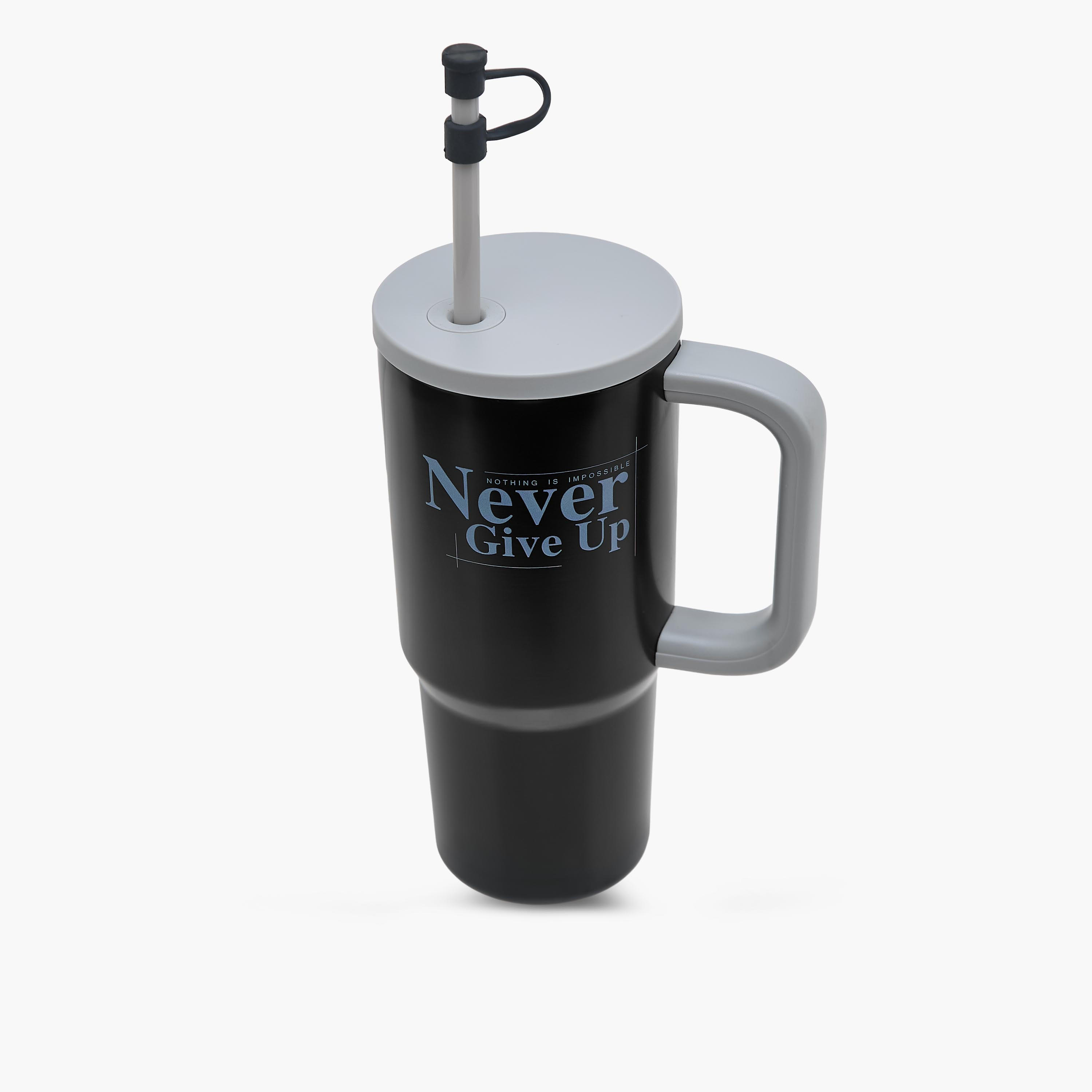 Slogan Print Stainless Steel Tumbler with Straw-household-dining-teaandcoffee-travelmugsandsippers-image-3