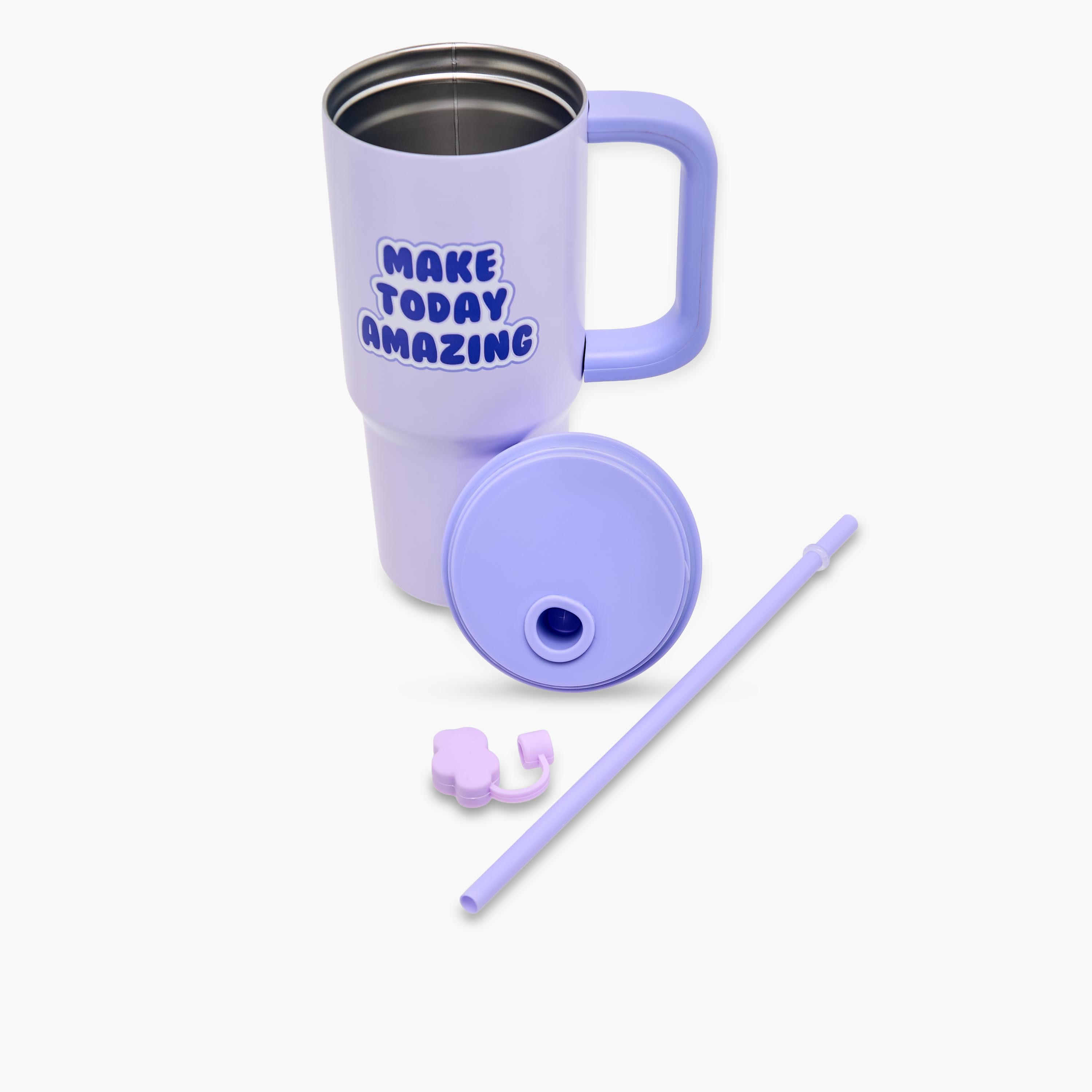 Slogan Print Stainless Steel Tumbler with Straw-household-dining-teaandcoffee-travelmugsandsippers-image-2