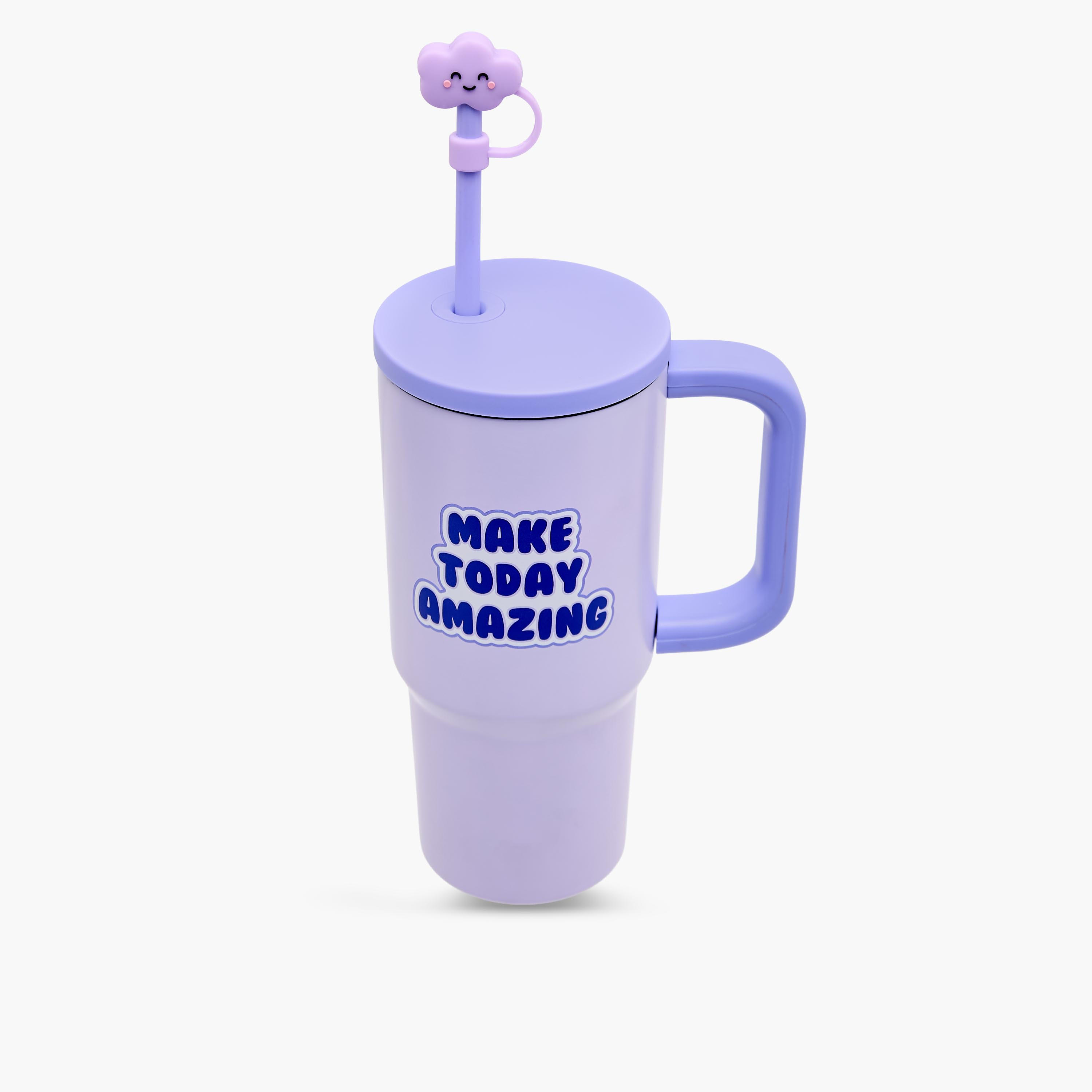 Slogan Print Stainless Steel Tumbler with Straw-household-dining-teaandcoffee-travelmugsandsippers-image-3