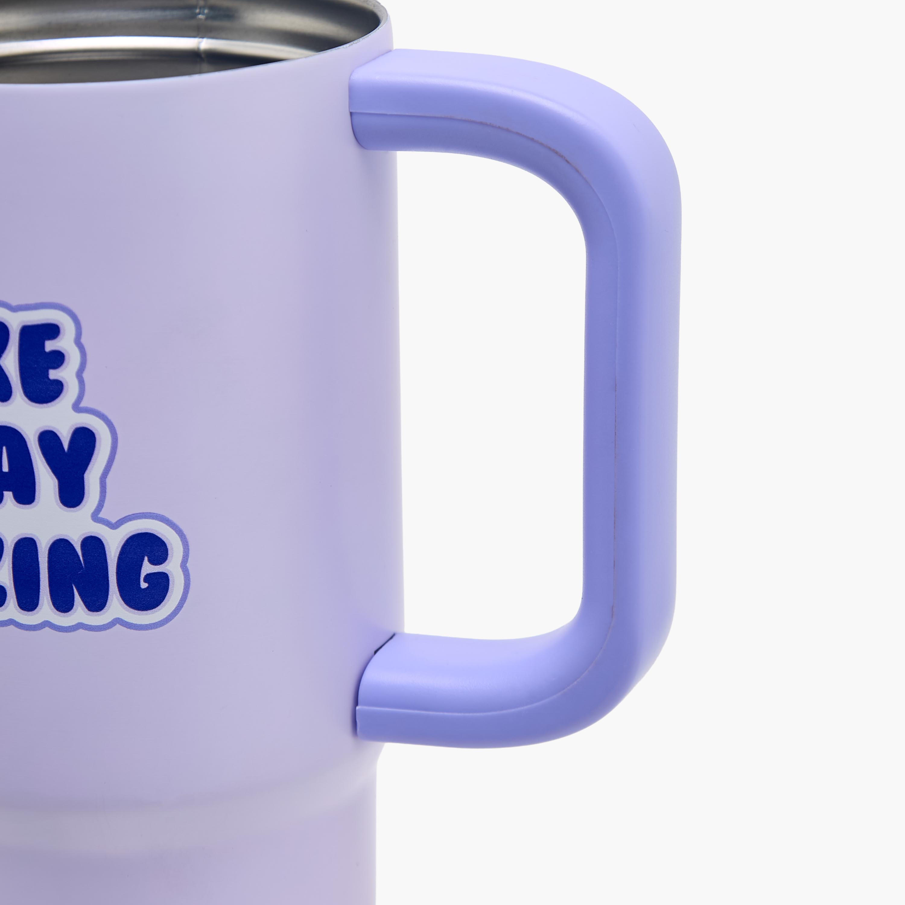 Slogan Print Stainless Steel Tumbler with Straw-household-dining-teaandcoffee-travelmugsandsippers-image-5