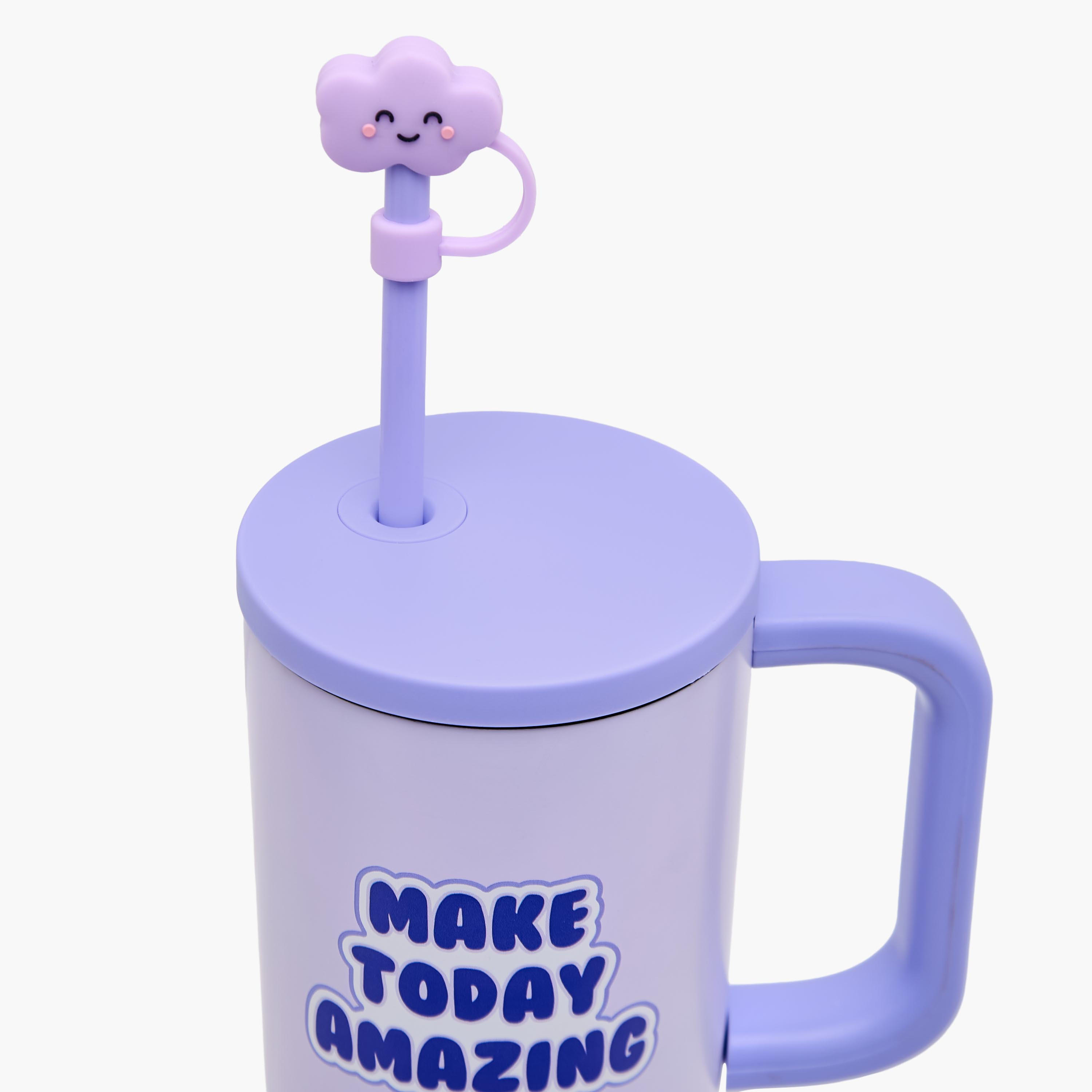 Slogan Print Stainless Steel Tumbler with Straw-household-dining-teaandcoffee-travelmugsandsippers-image-7