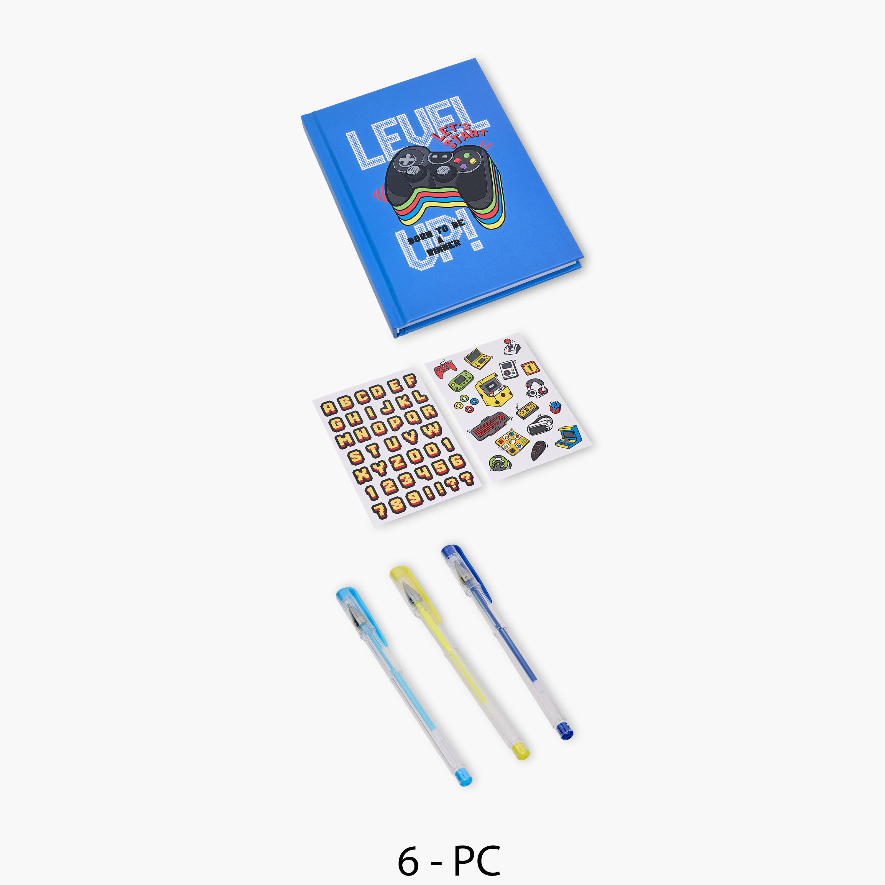 Game Print Stationery Set with Notebook, Stickers, Pens - Set of 6-school-stationery-sets-image-1