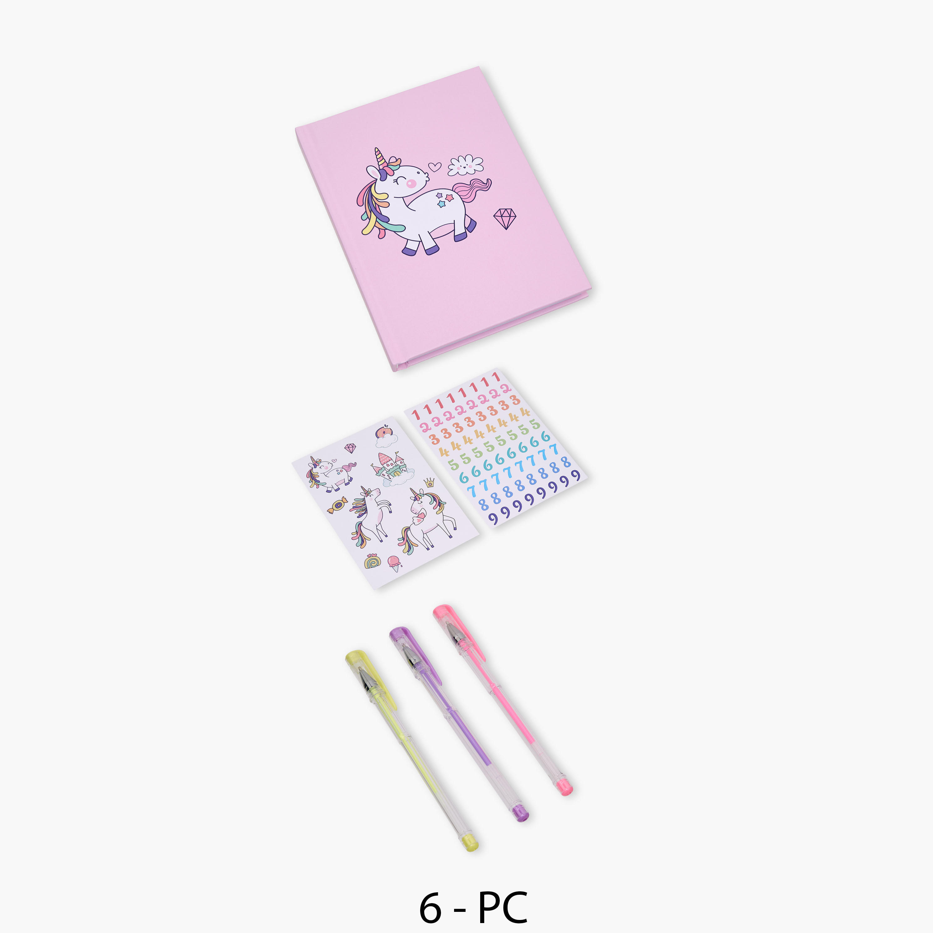 Unicorn Print Stationery Set with Notebook, Stickers, Pens - 6-Piece-school-stationery-sets-image-1