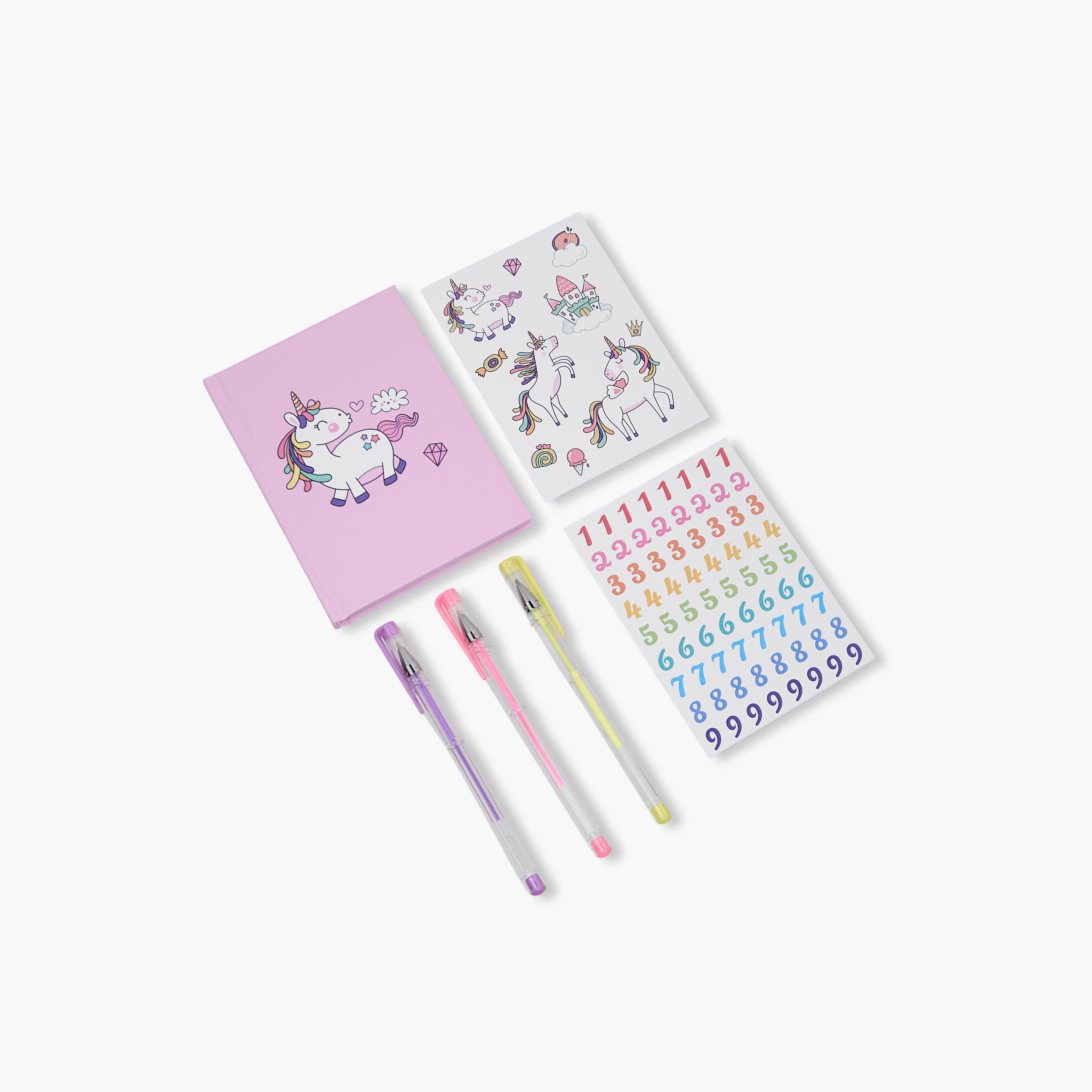 Unicorn Print Stationery Set with Notebook, Stickers, Pens - 6-Piece-school-stationery-sets-image-2