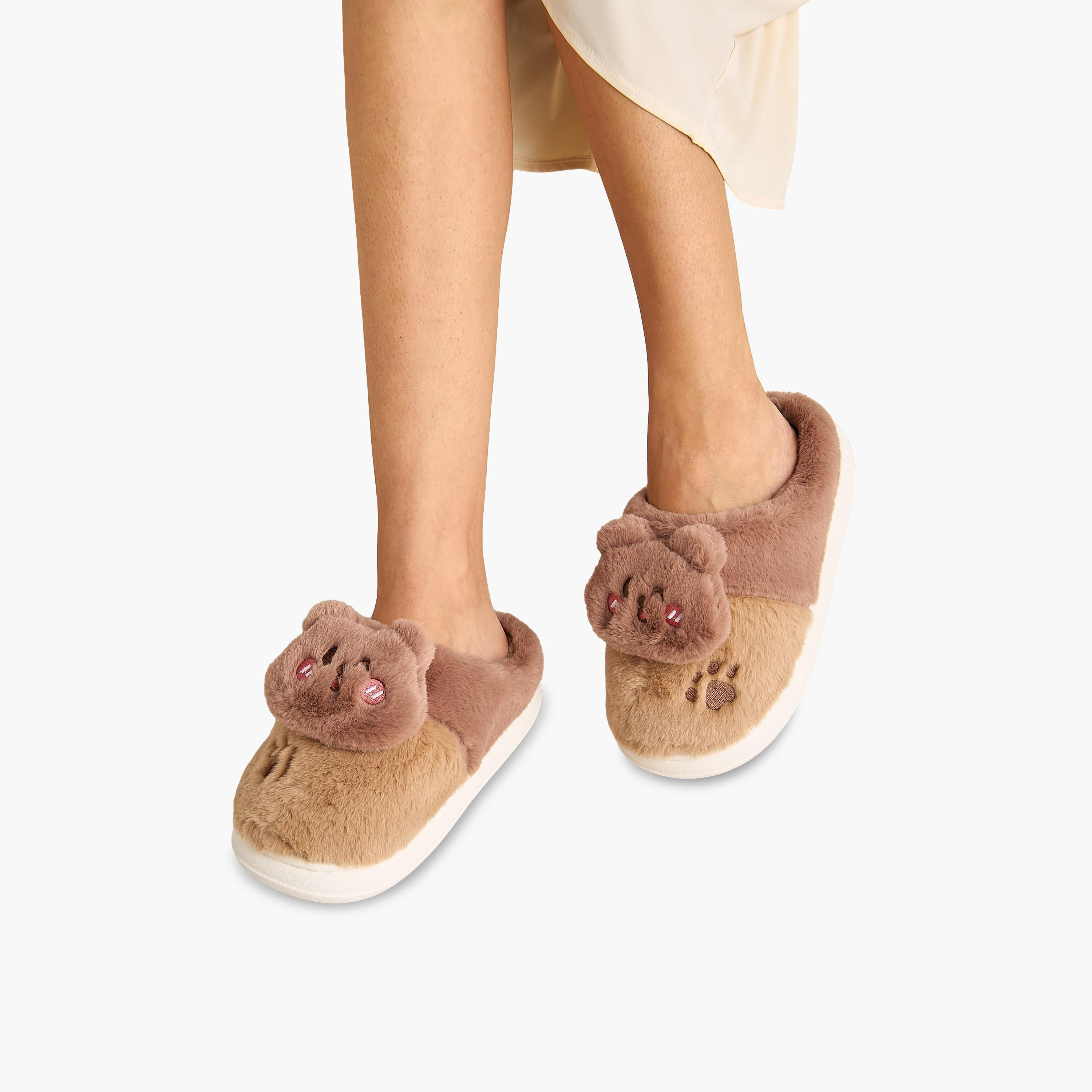 Girls Teddy Bear Plush Bedroom Mules-girls-shoes-flipflopsandslides-image-2
