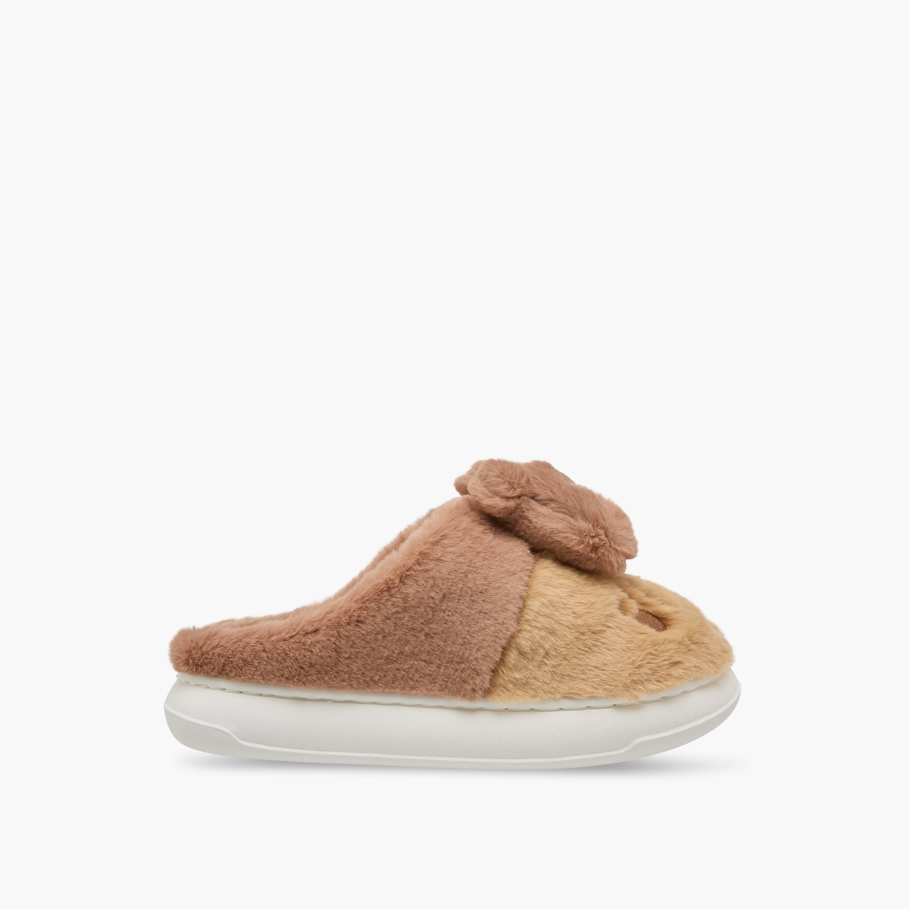 Girls Teddy Bear Plush Bedroom Mules-girls-shoes-flipflopsandslides-image-3