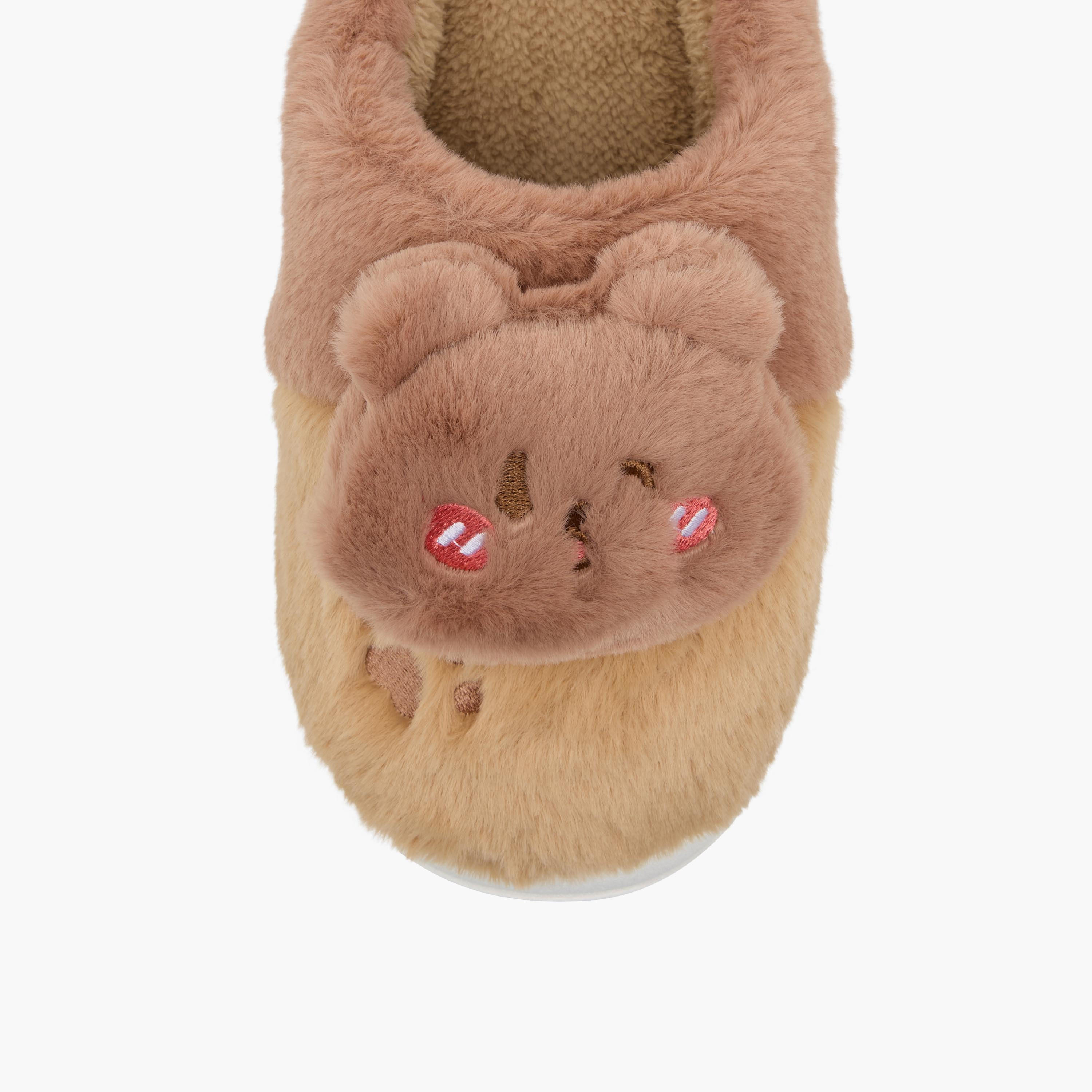 Girls Teddy Bear Plush Bedroom Mules-girls-shoes-flipflopsandslides-image-4