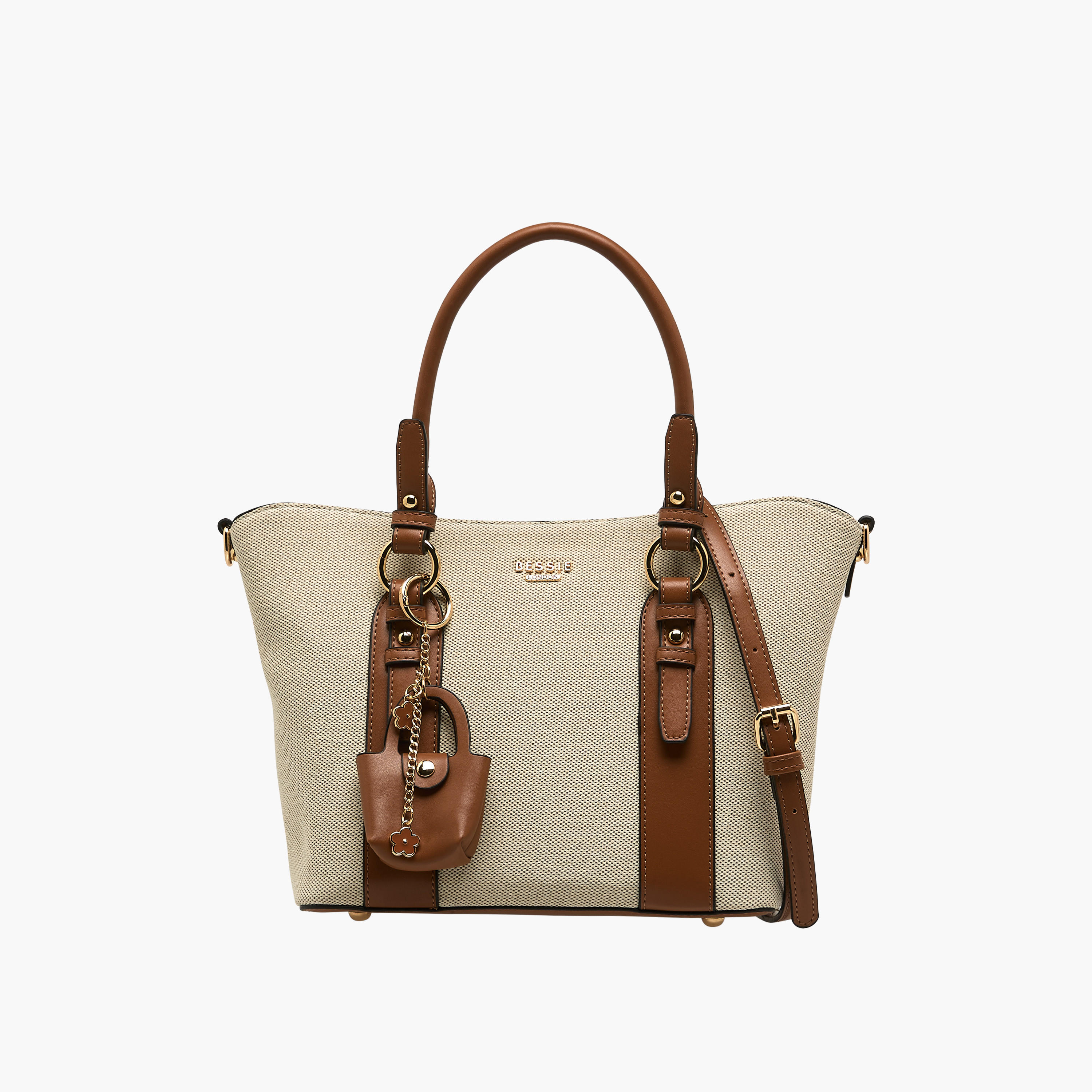Bessie London Textured Tote Bag with Charm Detail-women-bagsandwallets-handbags-image-1