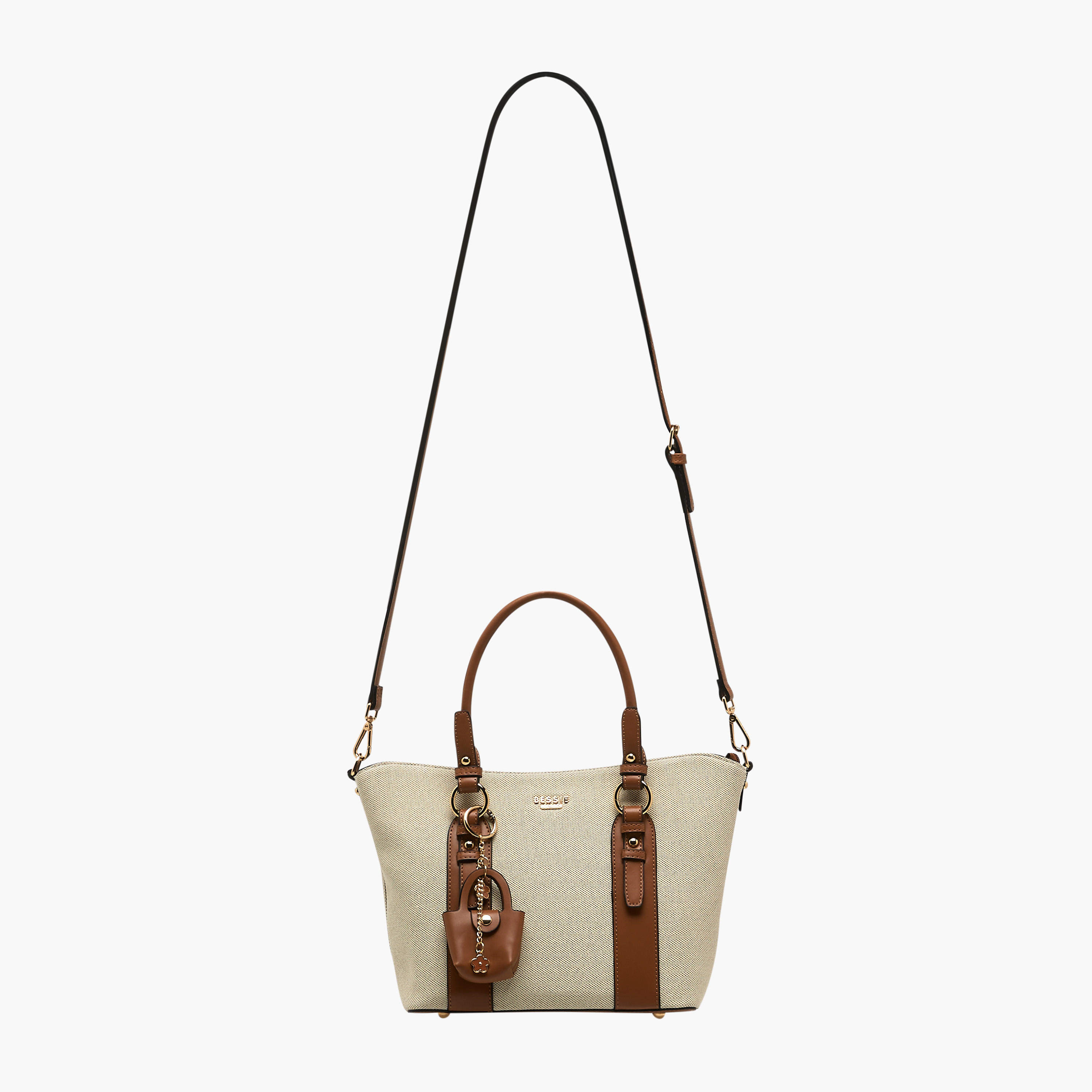 Bessie London Textured Tote Bag with Charm Detail-women-bagsandwallets-handbags-image-3