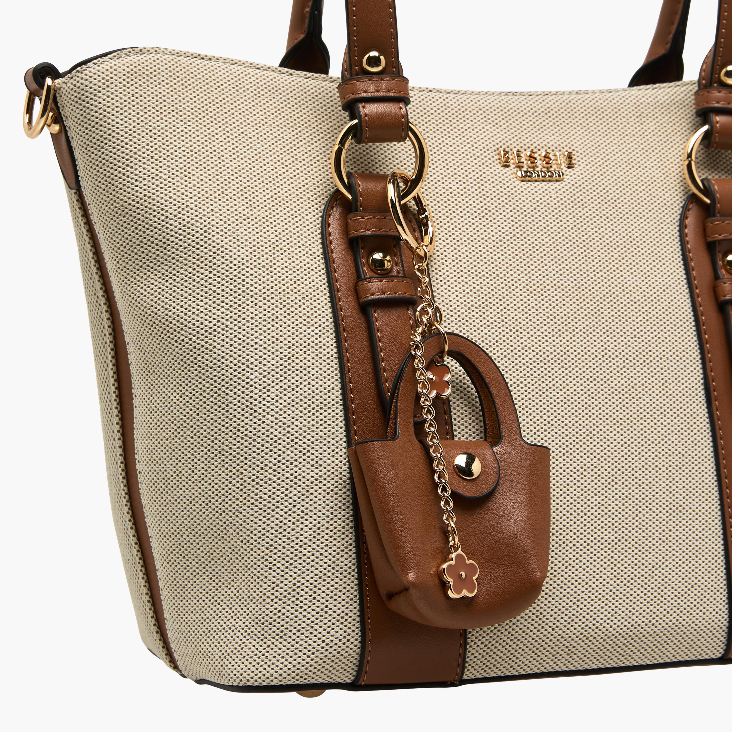 Bessie London Textured Tote Bag with Charm Detail-women-bagsandwallets-handbags-image-5