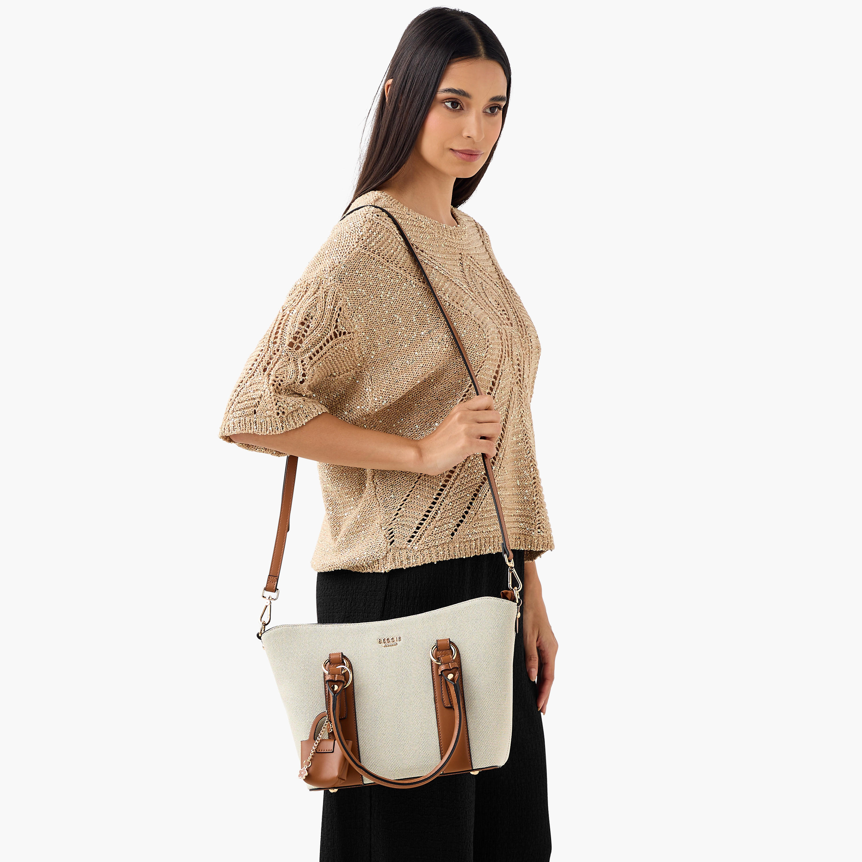 Bessie London Textured Tote Bag with Charm Detail-women-bagsandwallets-handbags-image-8