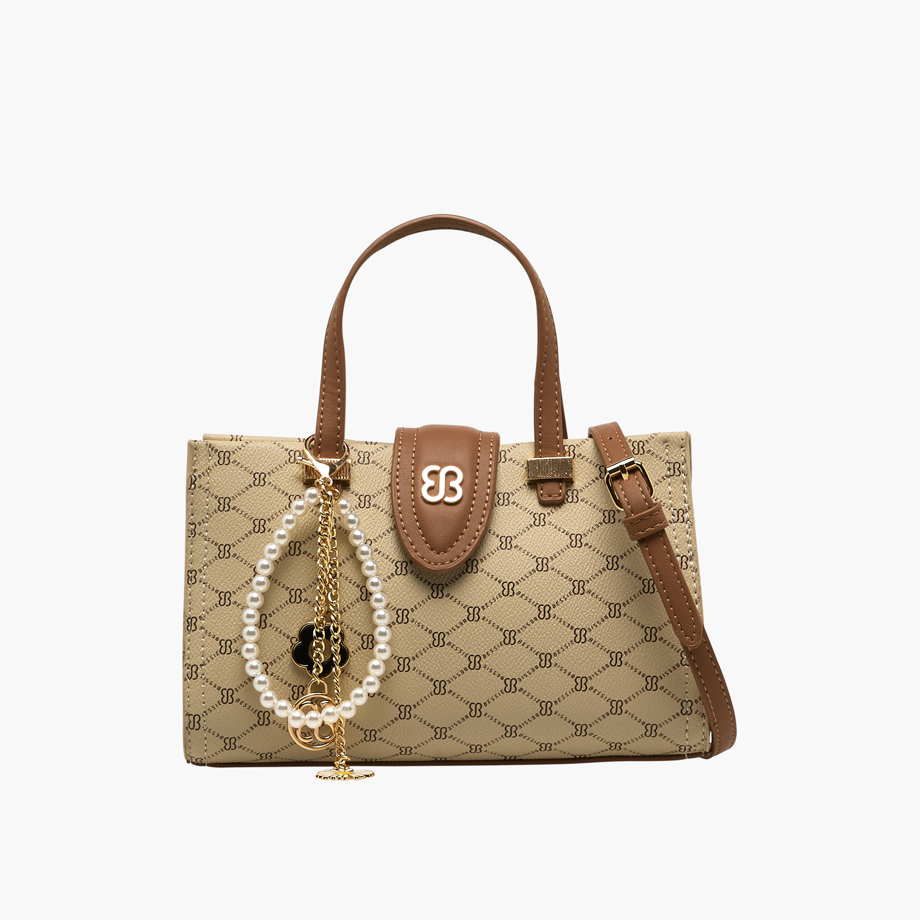 Bessie London Monogram Print Tote Bag with Charm Detail-women-bagsandwallets-handbags-image-1