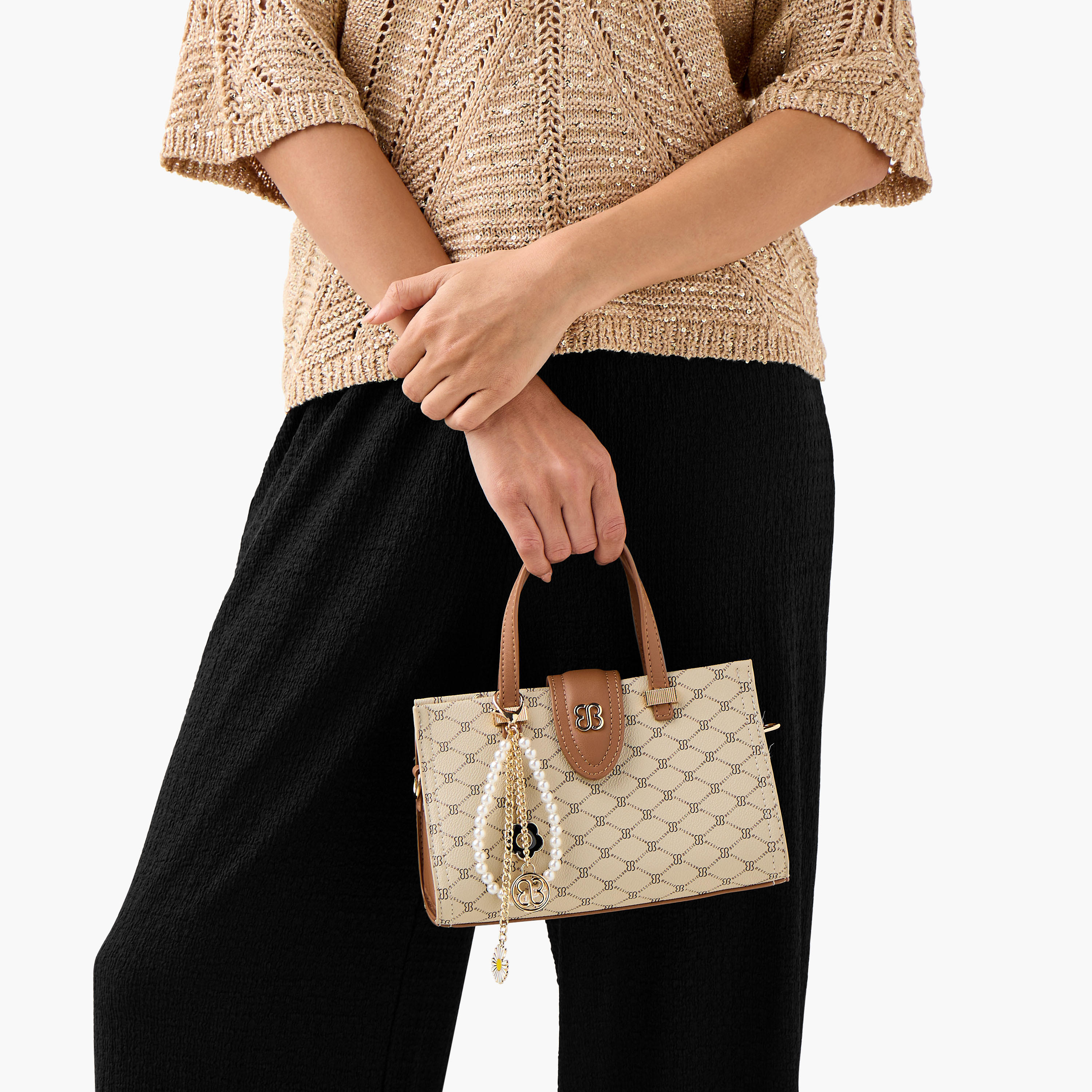 Bessie London Monogram Print Tote Bag with Charm Detail-women-bagsandwallets-handbags-image-2