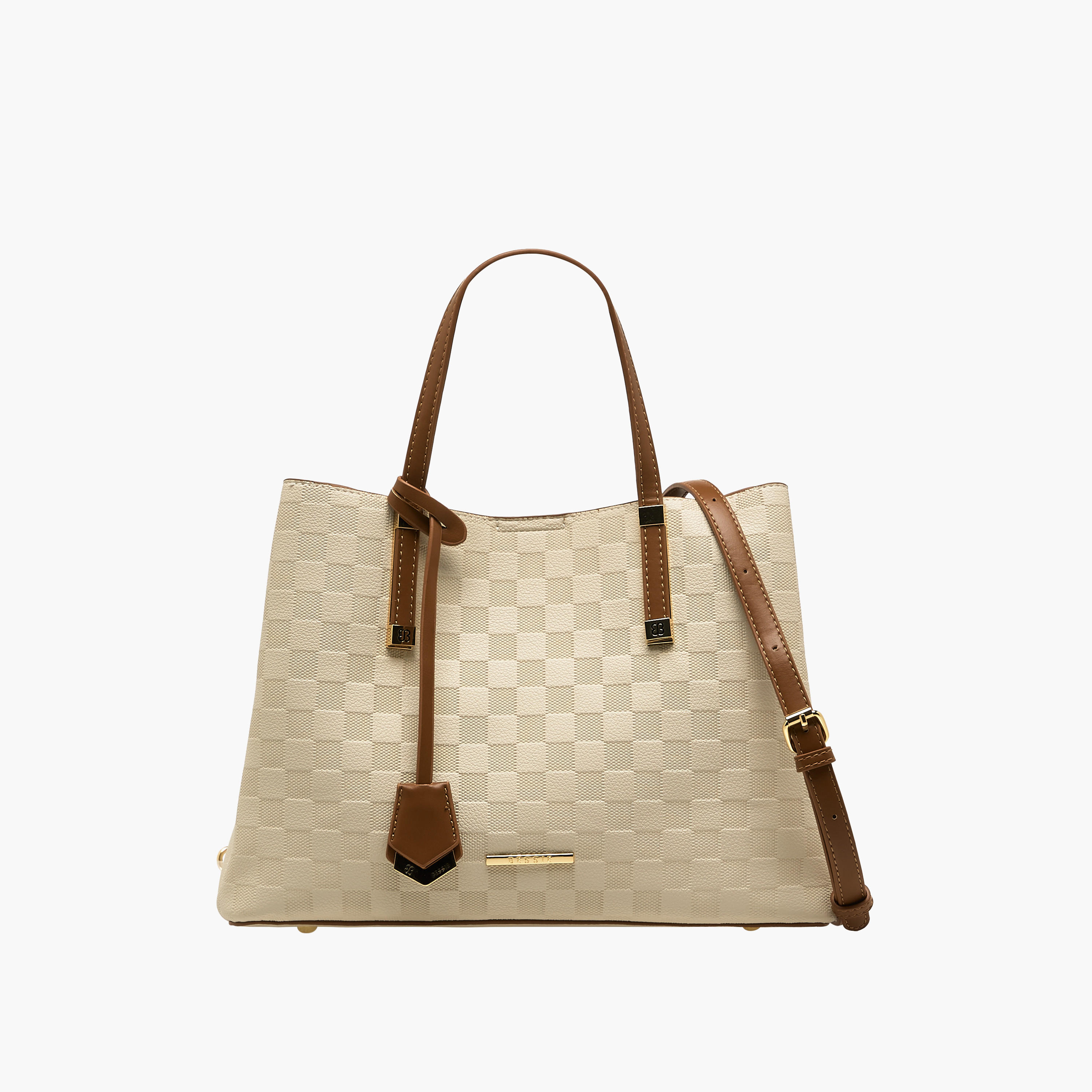 Bessie London Checked Tote Bag with Detachable Strap-women-bagsandwallets-handbags-image-1