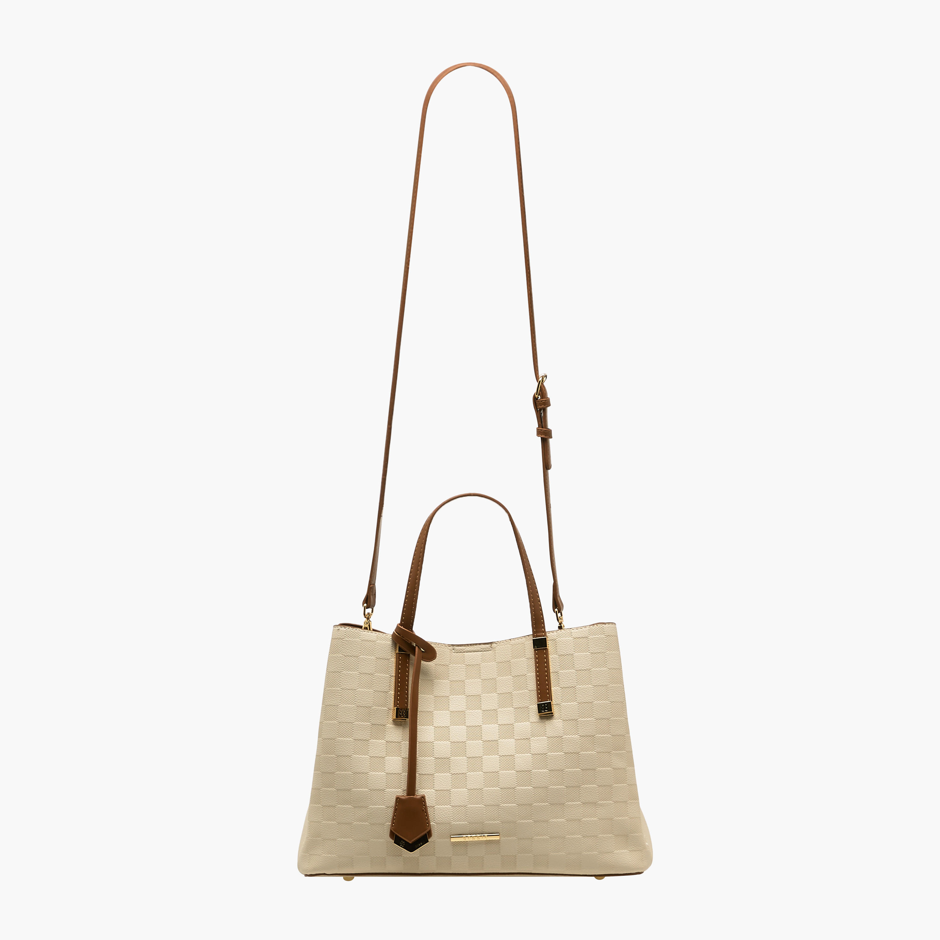 Bessie London Checked Tote Bag with Detachable Strap-women-bagsandwallets-handbags-image-3