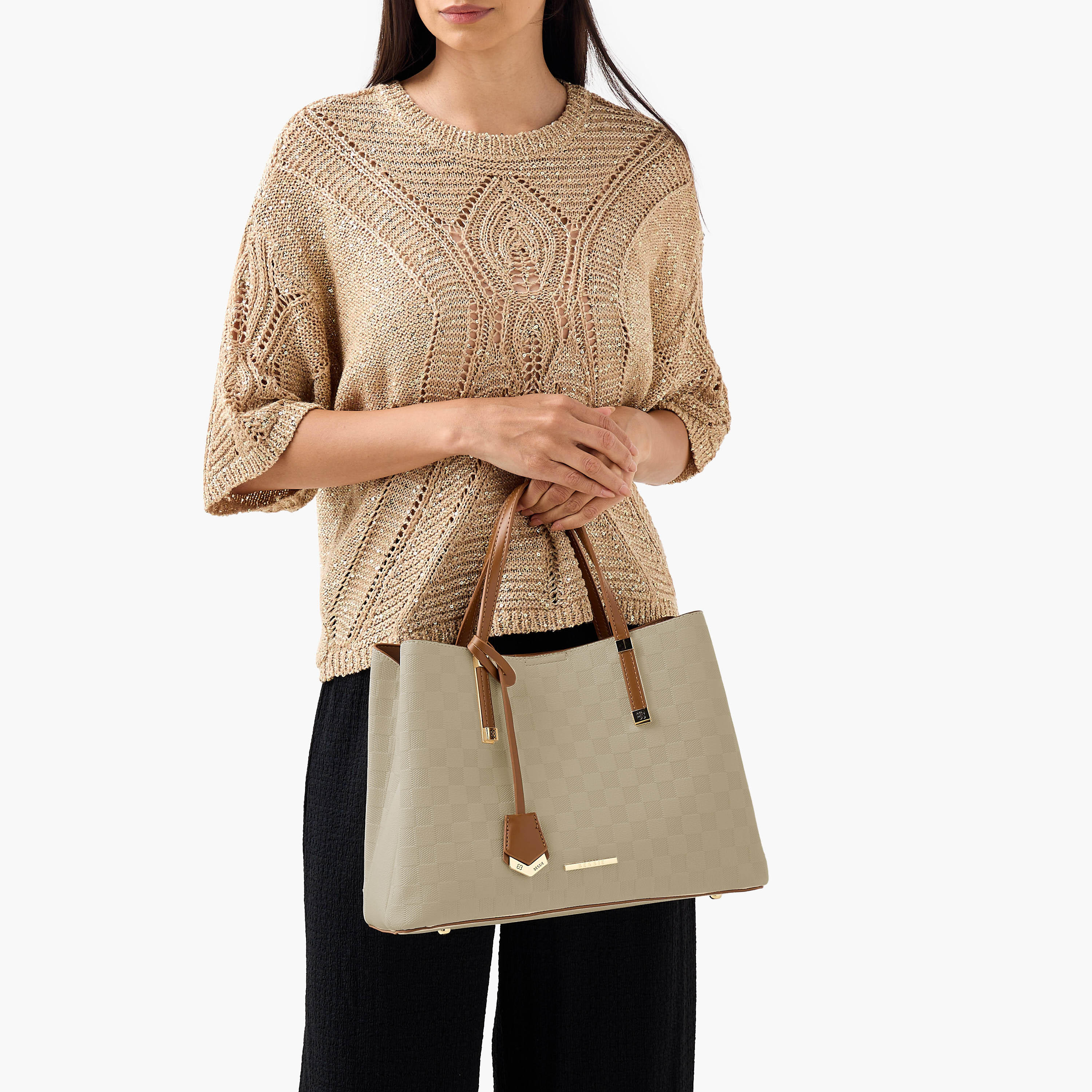 Bessie London Checked Tote Bag with Detachable Strap-women-bagsandwallets-handbags-image-8
