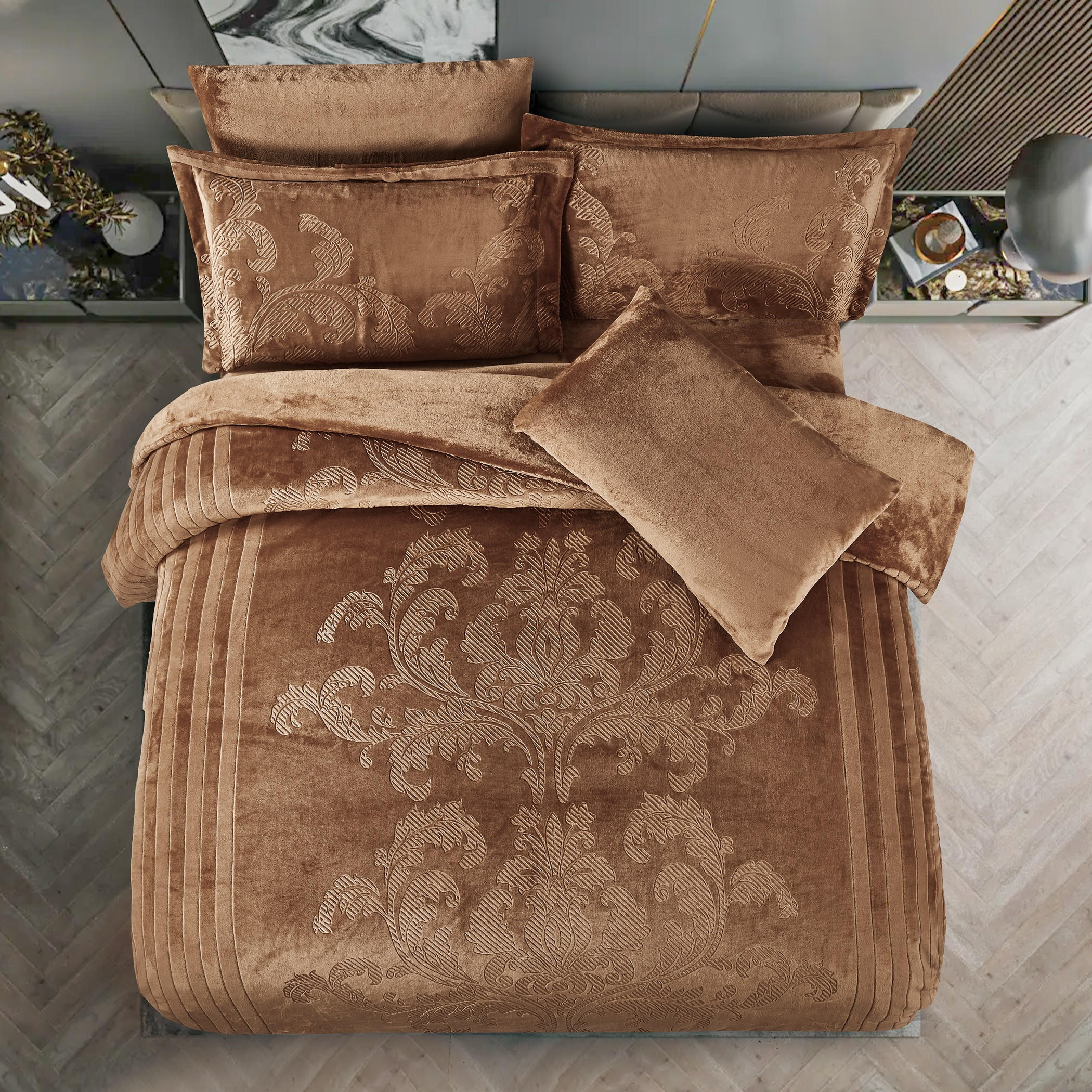 طقم لحاف مخملي منقوش، حجم كينج-household-bedding-comfortersandbedspreads-comforters-image-2
