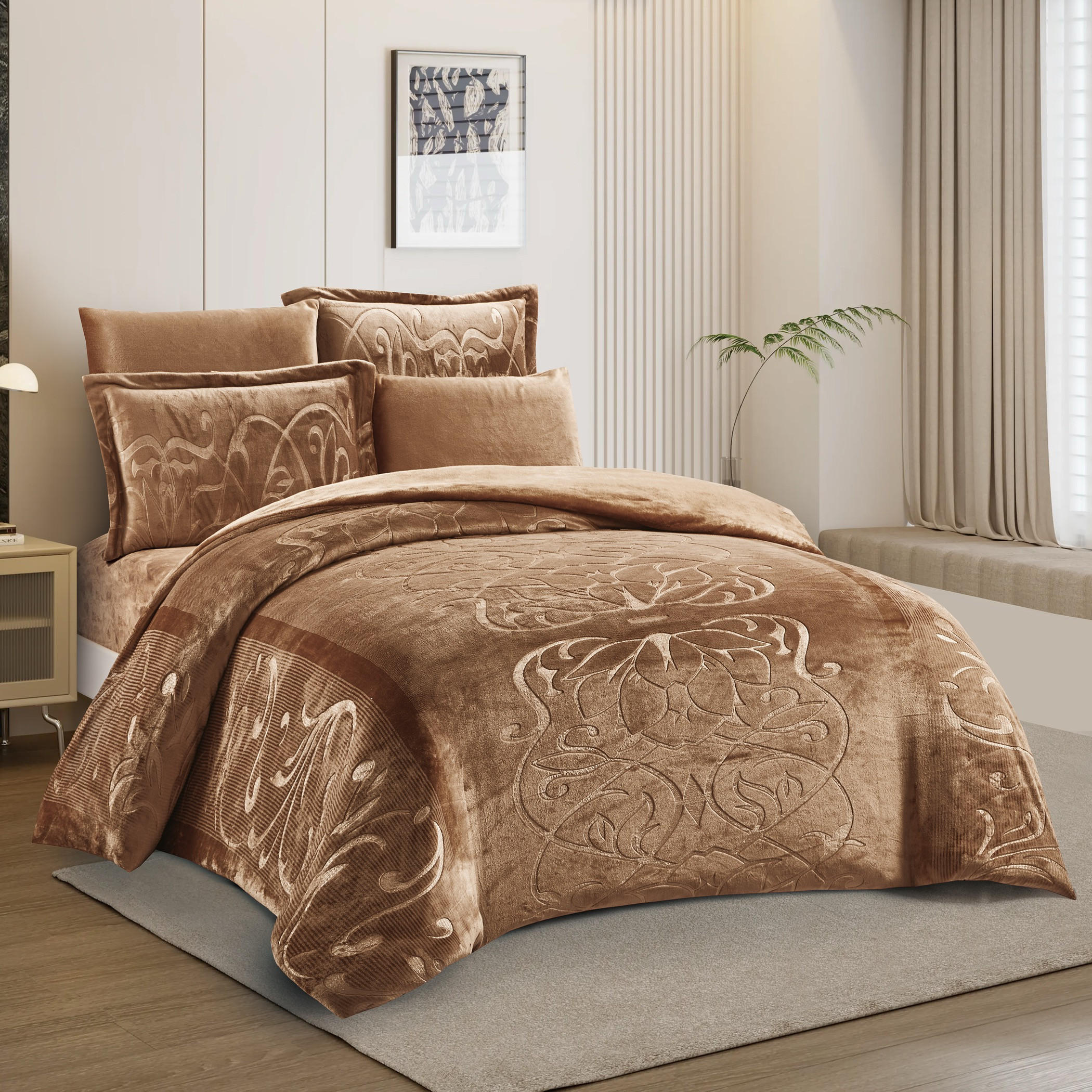 طقم لحاف مخملي منقوش كينج-household-bedding-comfortersandbedspreads-comforters-image-5
