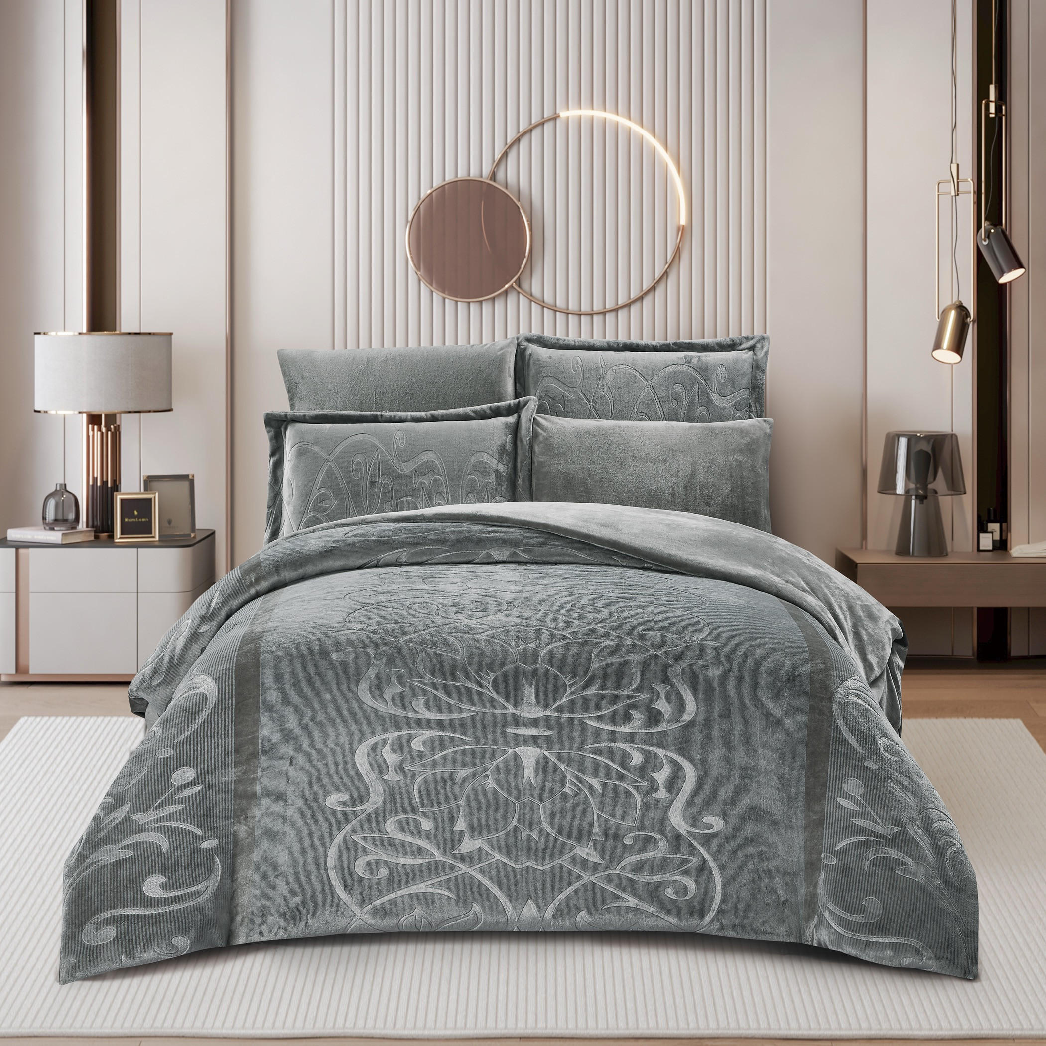 طقم لحاف مخملي منقوش كينج-household-bedding-comfortersandbedspreads-comforters-image-1