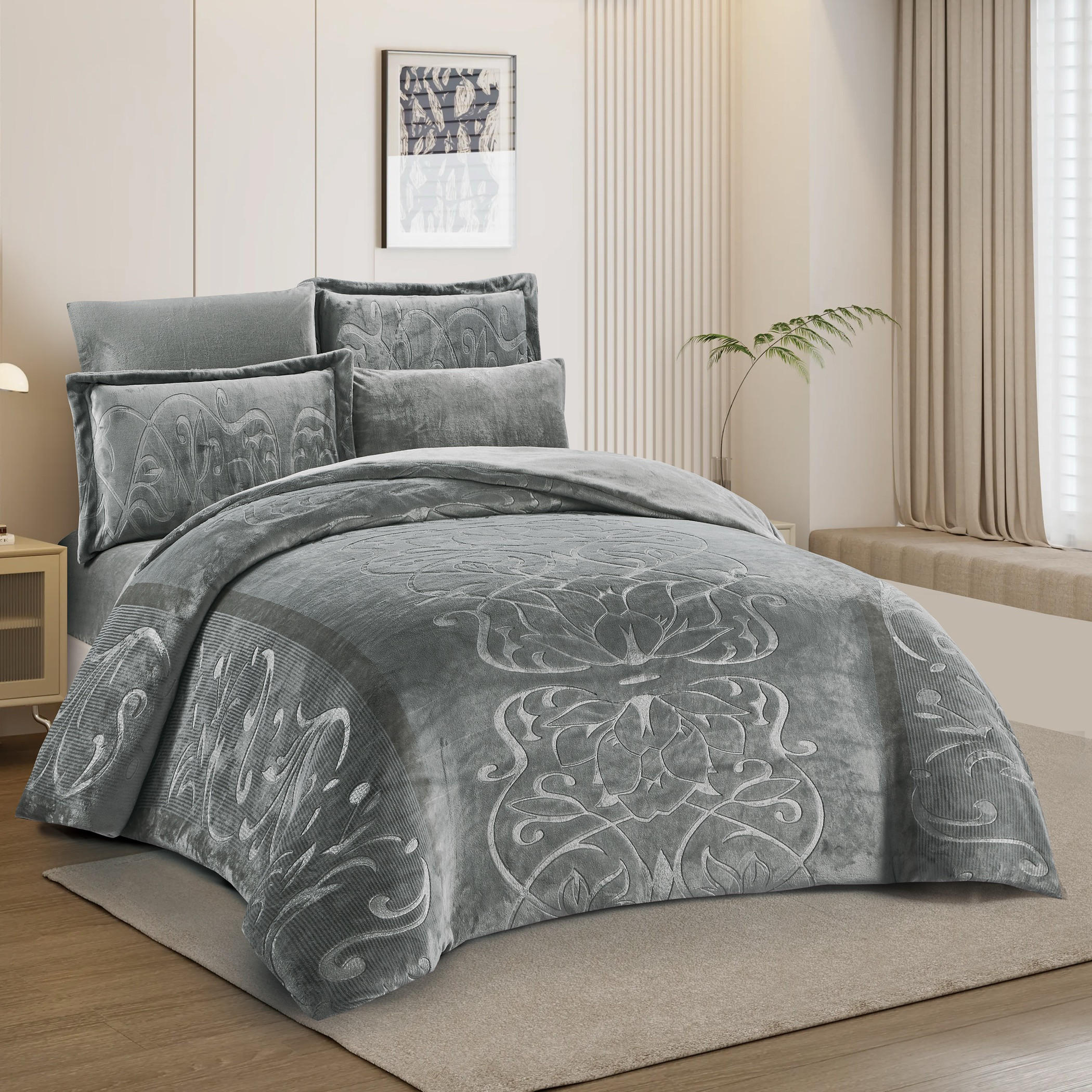 Embossed Velvet Comforter Set Grey-household-bedding-comfortersandbedspreads-comforters-image-6