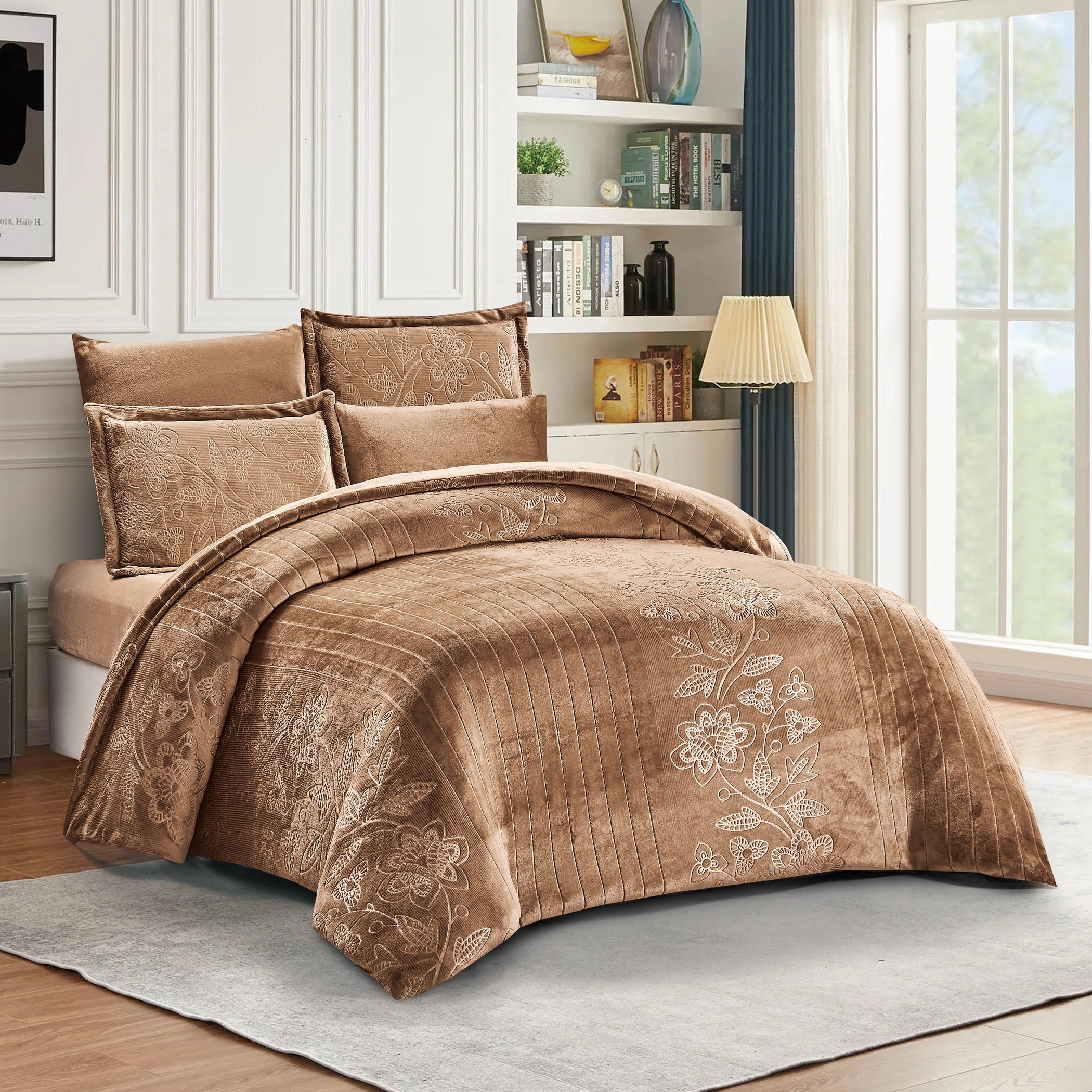 طقم لحاف مخملي منقوش كينج-household-bedding-comfortersandbedspreads-comforters-image-6