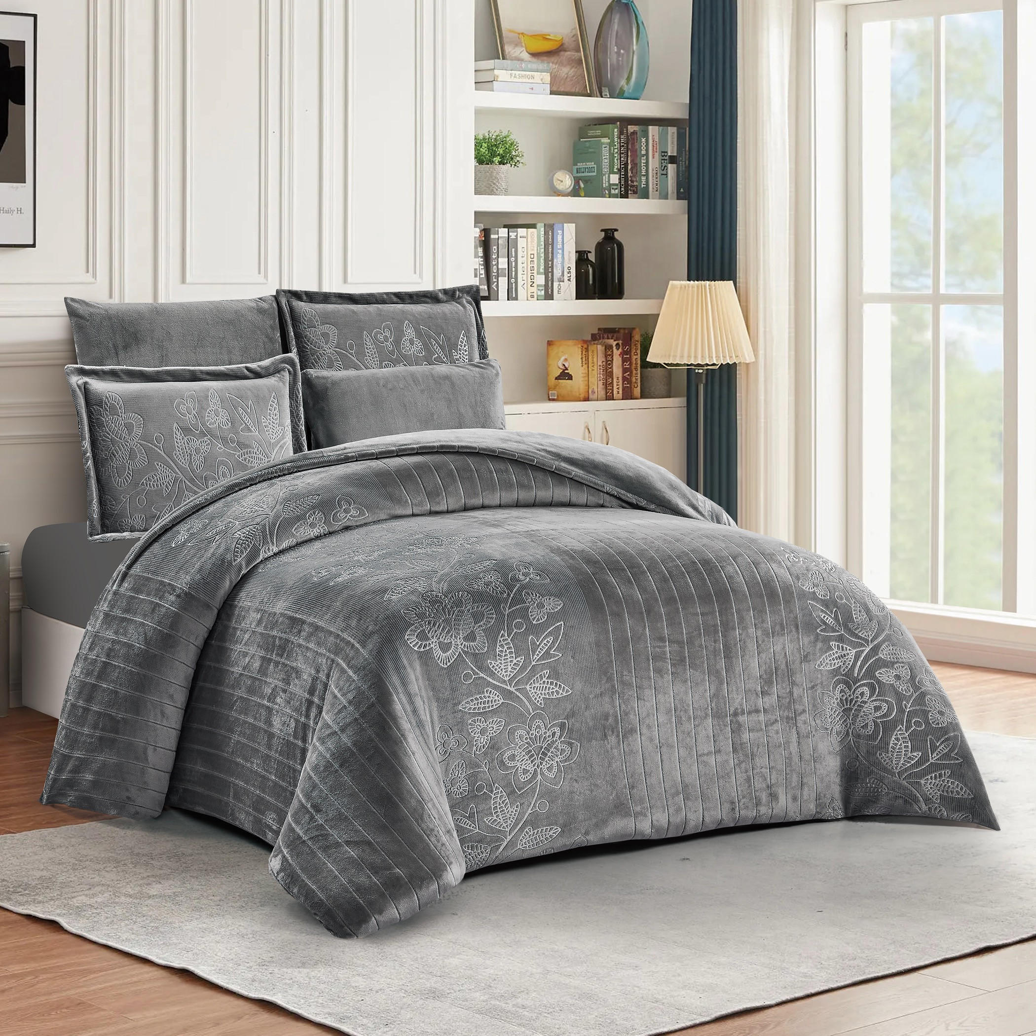طقم لحاف مخملي منقوش كينج-household-bedding-comfortersandbedspreads-comforters-image-3