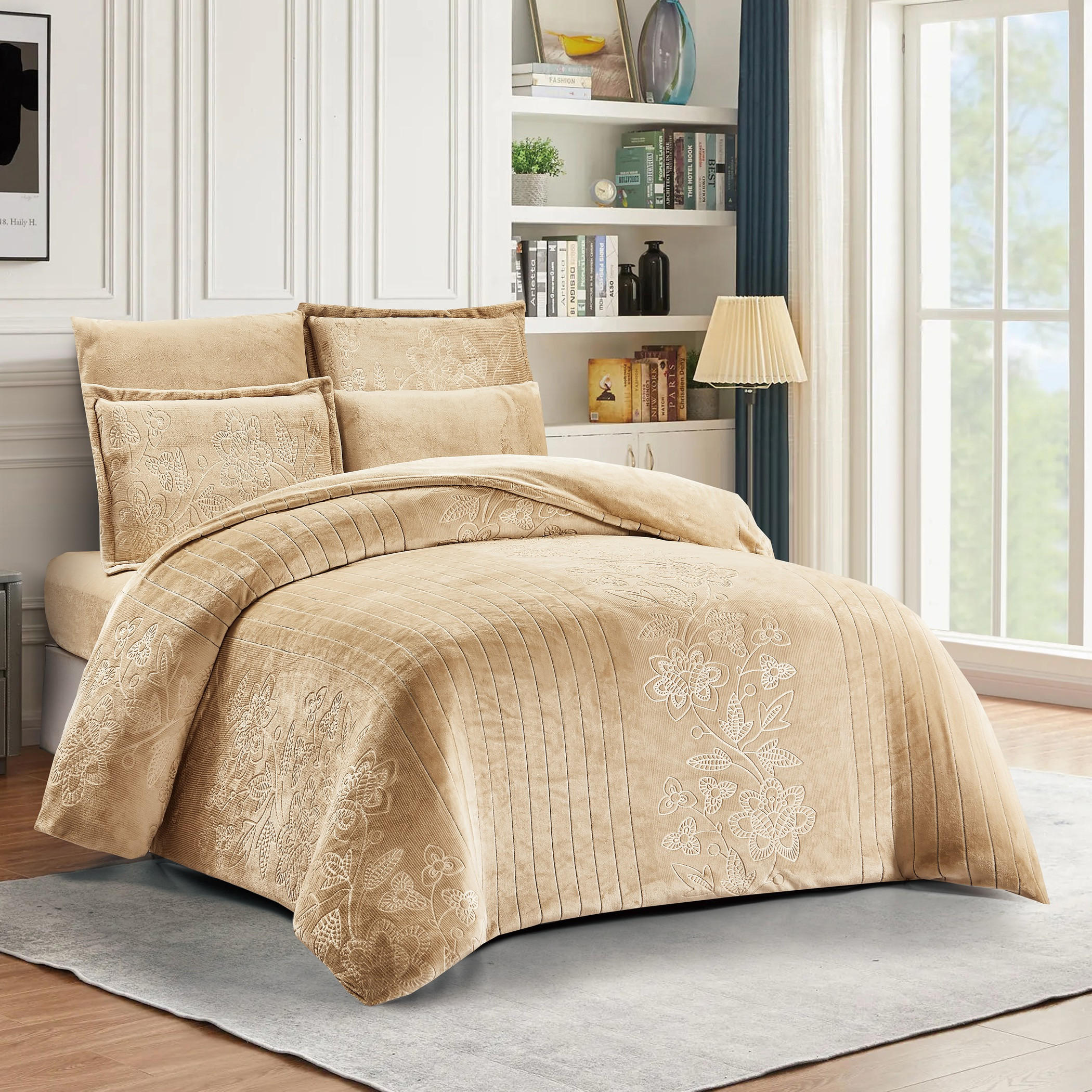 Embossed Velvet Comforter Set King-household-bedding-pillows-image-2