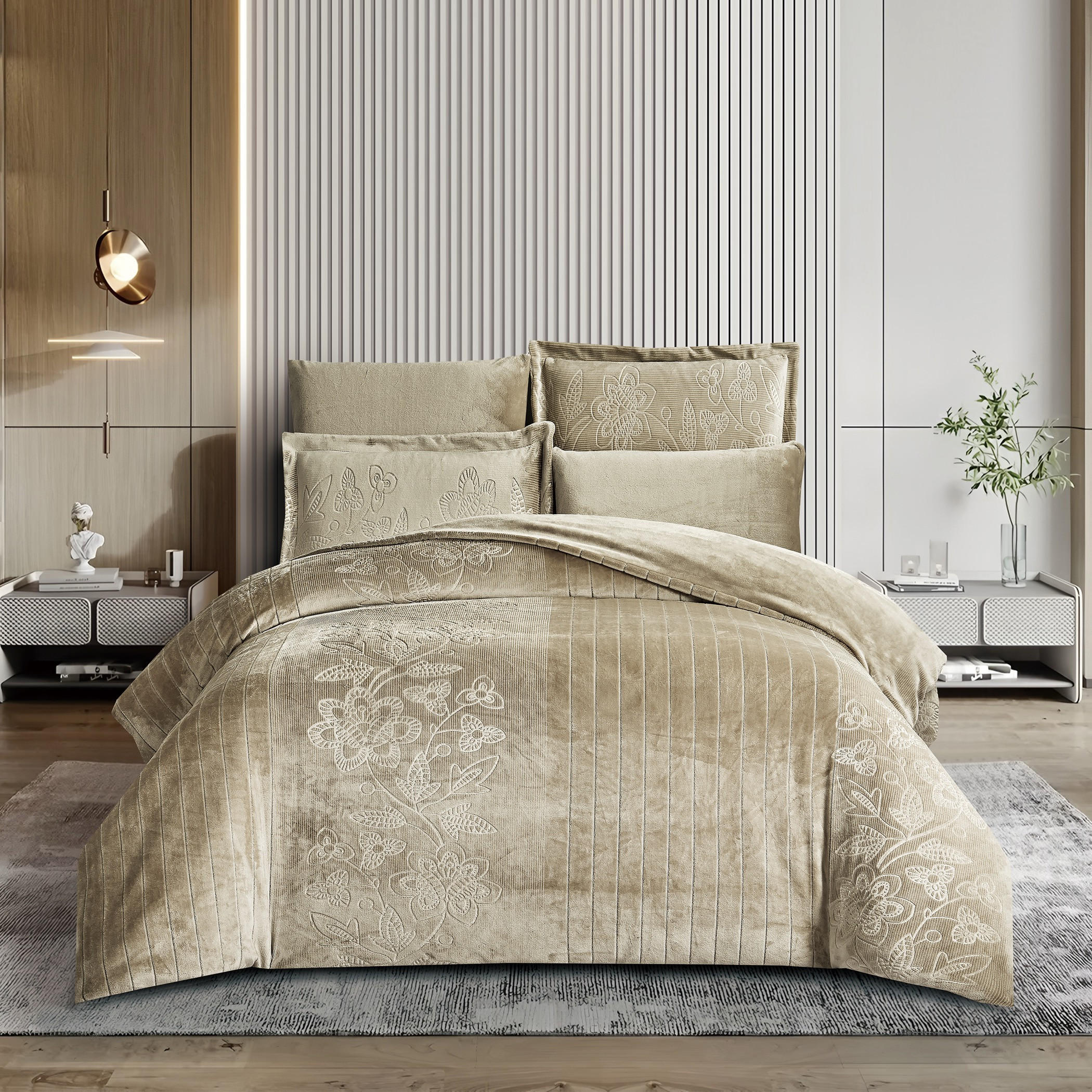 Embossed Velvet Comforter Set Floral Beige-household-bedding-comfortersandbedspreads-comforters-image-1
