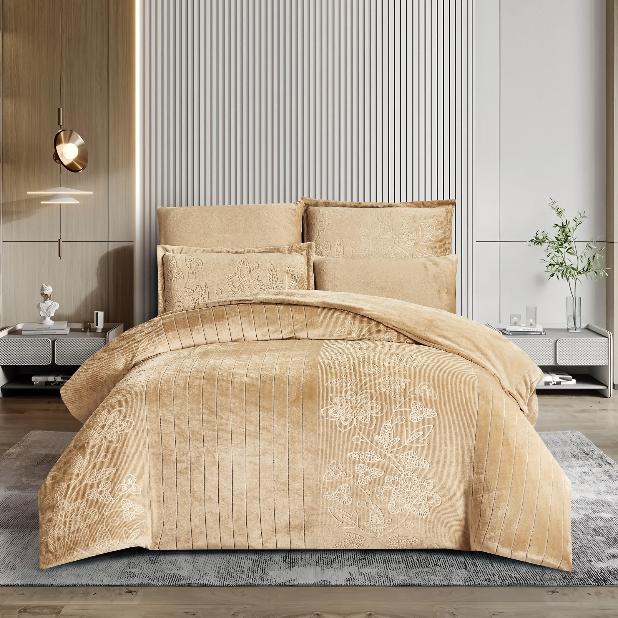 Embossed Velvet Comforter Set Floral Design-household-bedding-comfortersandbedspreads-comforters-image-1