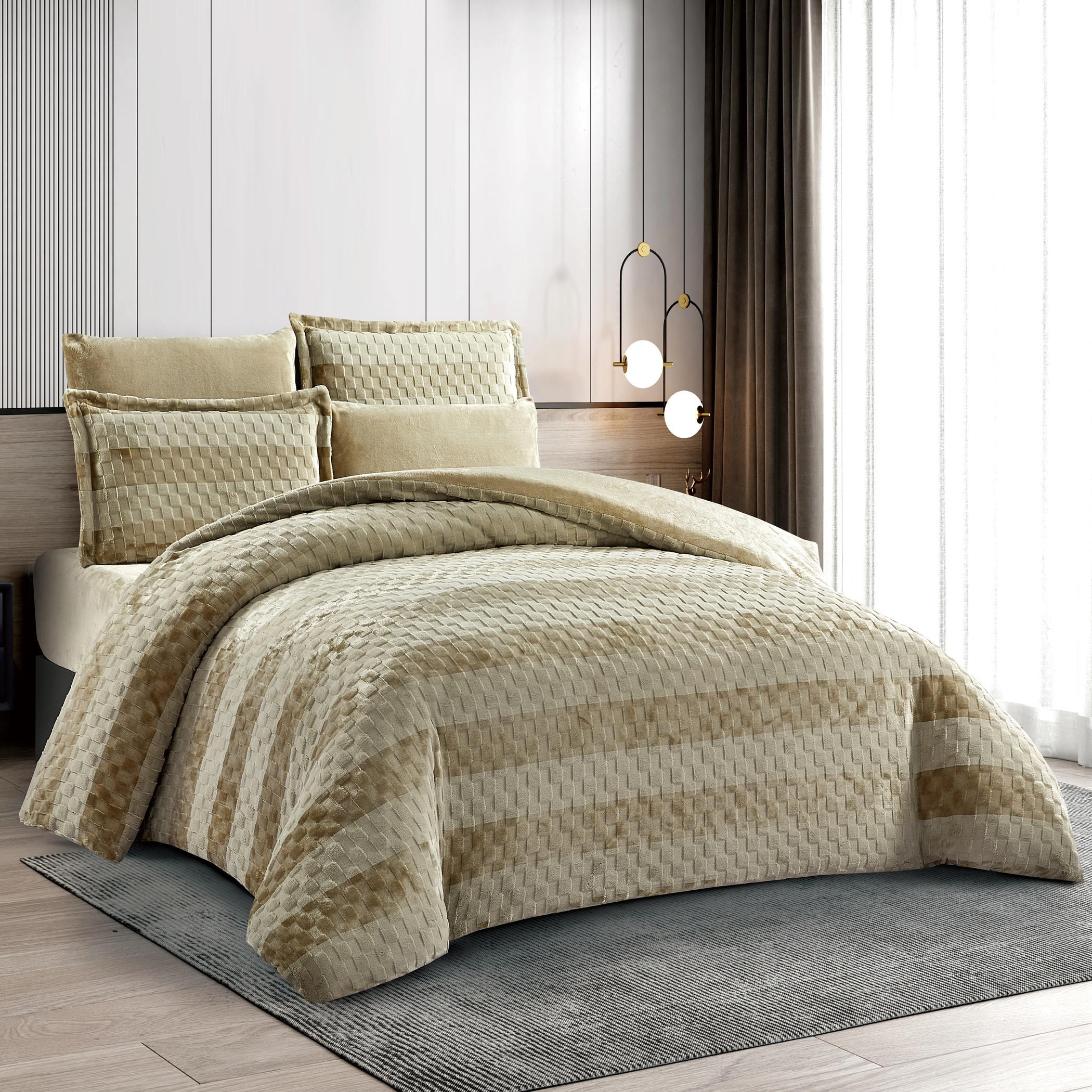 Woven Pattern Velvet Comforter Set-household-bedding-comfortersandbedspreads-comforters-image-1