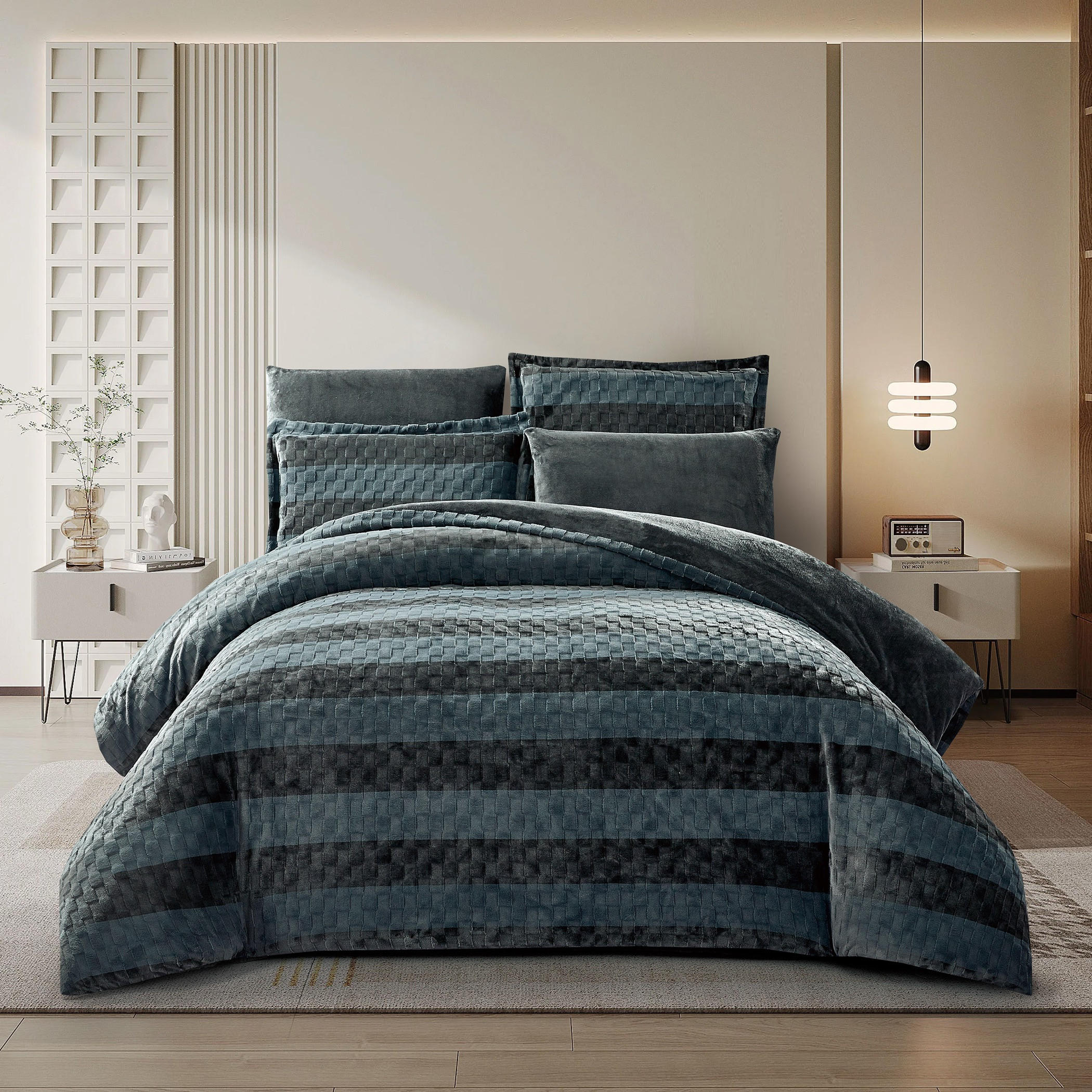 Woven Pattern Plush Velvet Comforter Set-household-bedding-comfortersandbedspreads-comforters-image-1
