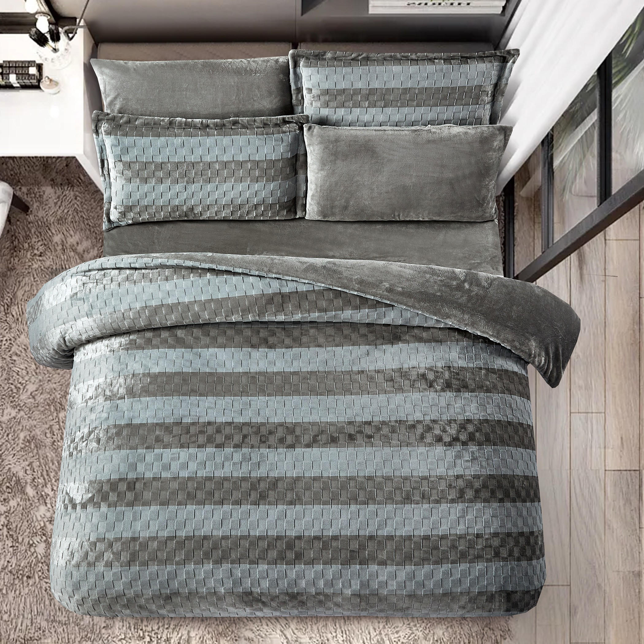Woven Stripe Plush Comforter Set-household-bedding-comfortersandbedspreads-comforters-image-2