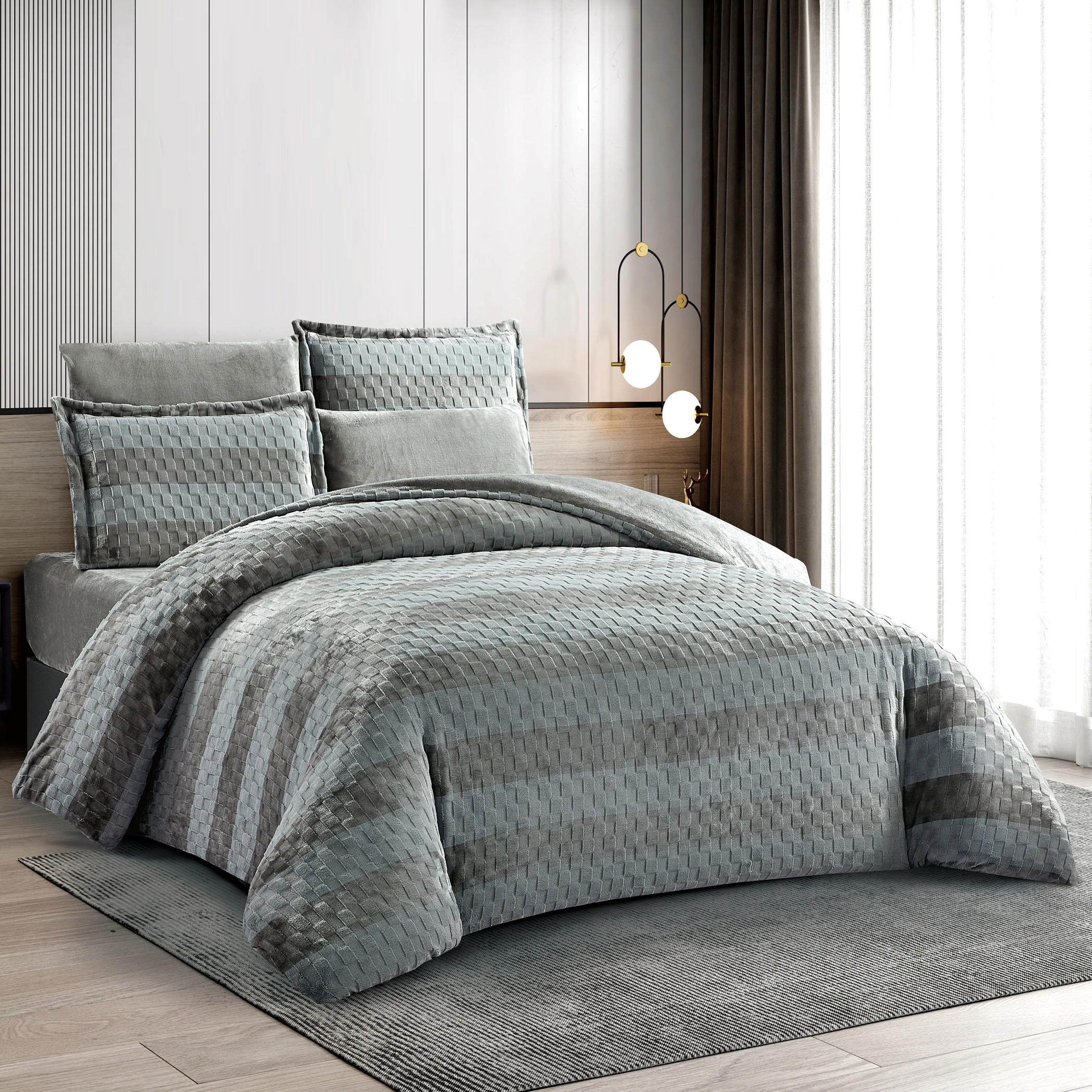 Woven Stripe Plush Comforter Set-household-bedding-comfortersandbedspreads-comforters-image-4