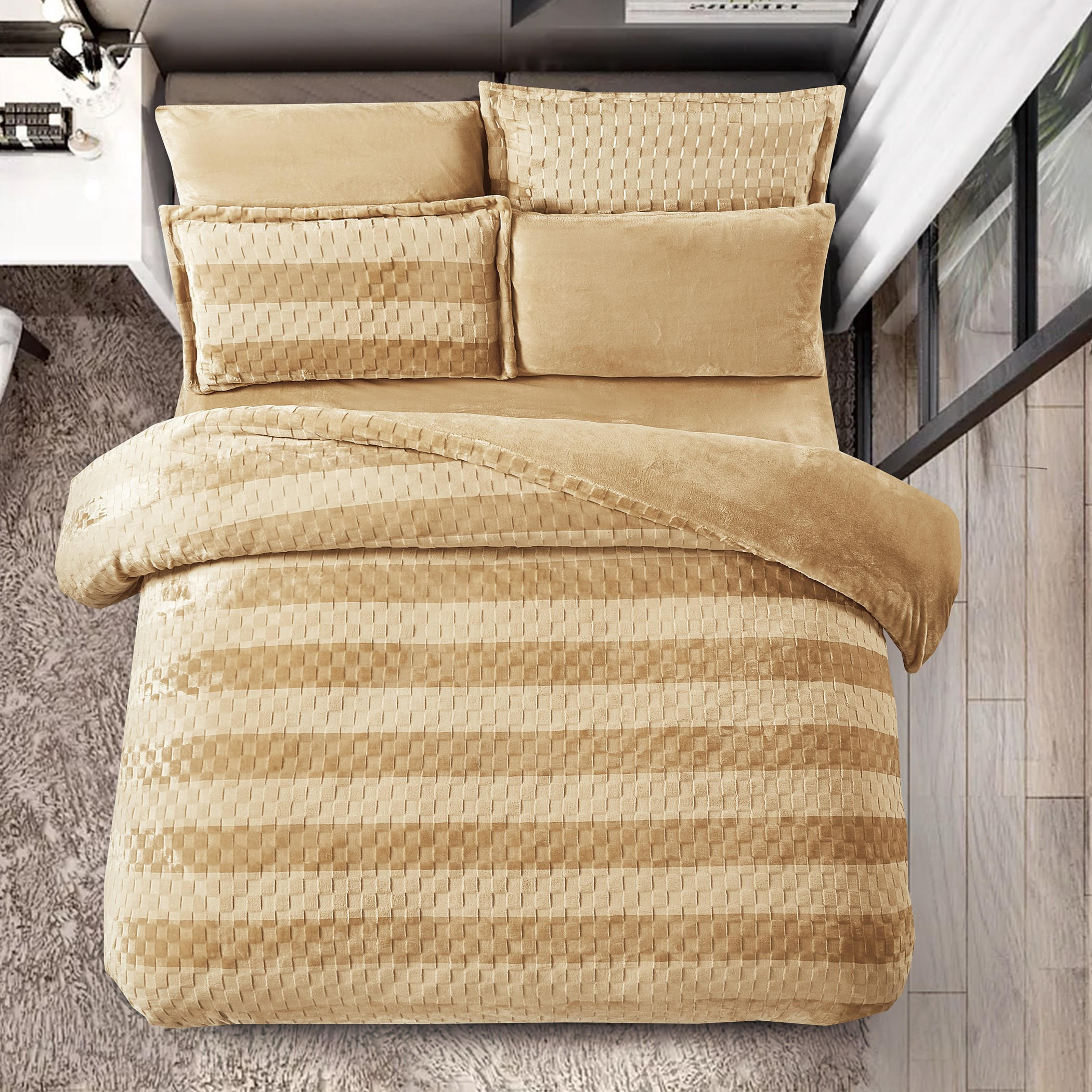 Textured Plush Comforter Set, Beige, King-household-bedding-comfortersandbedspreads-comforters-image-2