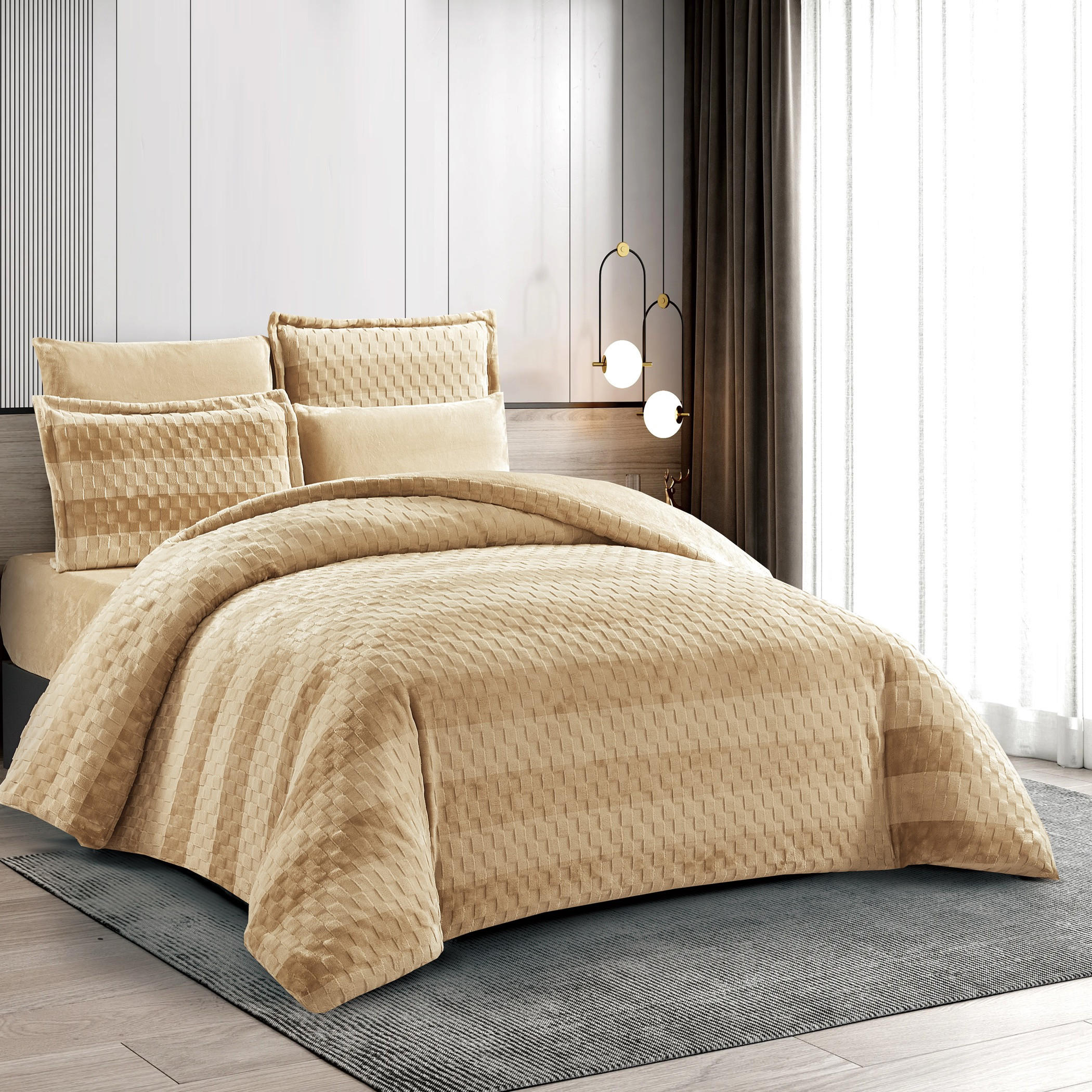 Textured Plush Comforter Set, Beige, King-household-bedding-comfortersandbedspreads-comforters-image-4