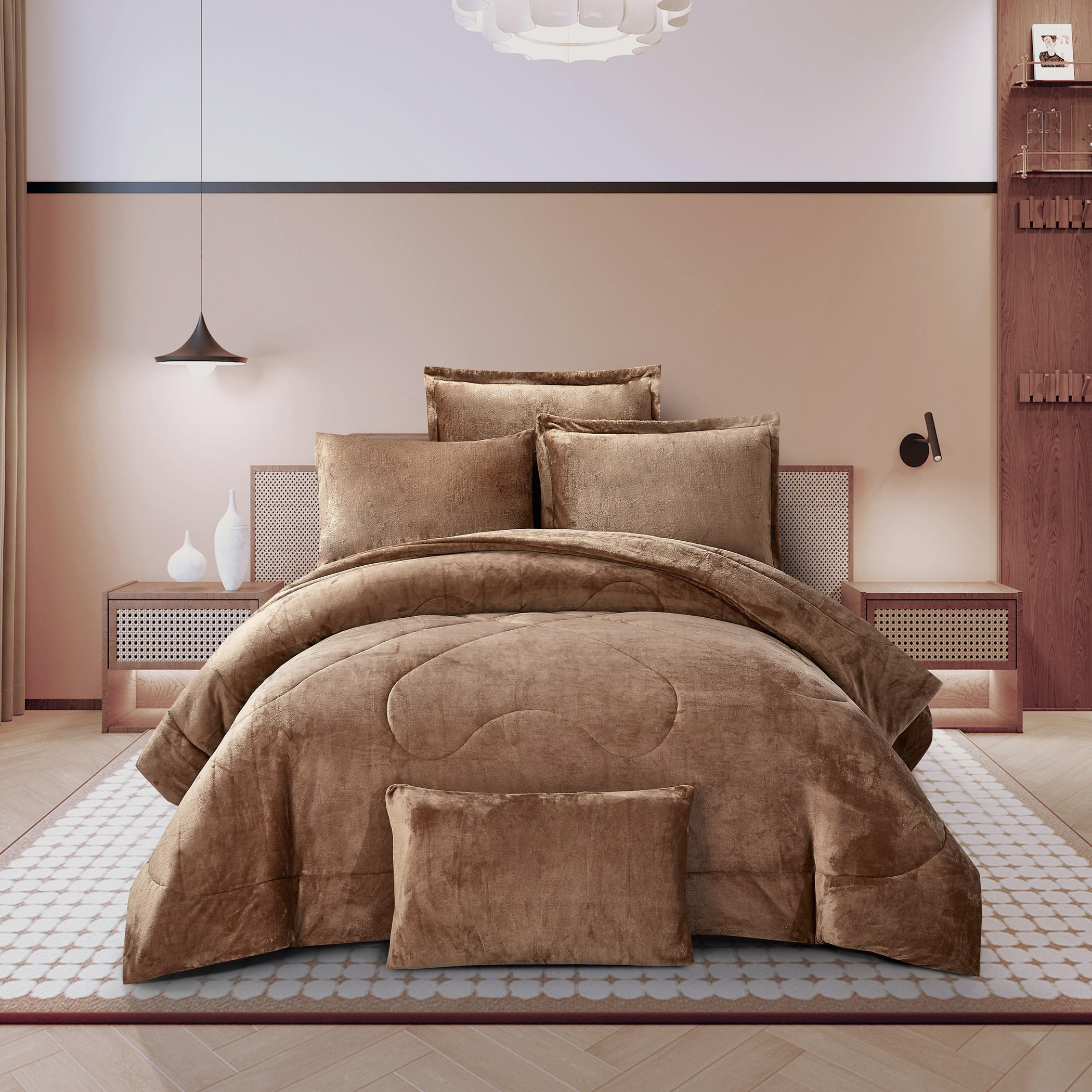 Plush Velvet Comforter Set Brown-household-bedding-comfortersandbedspreads-comforters-image-1