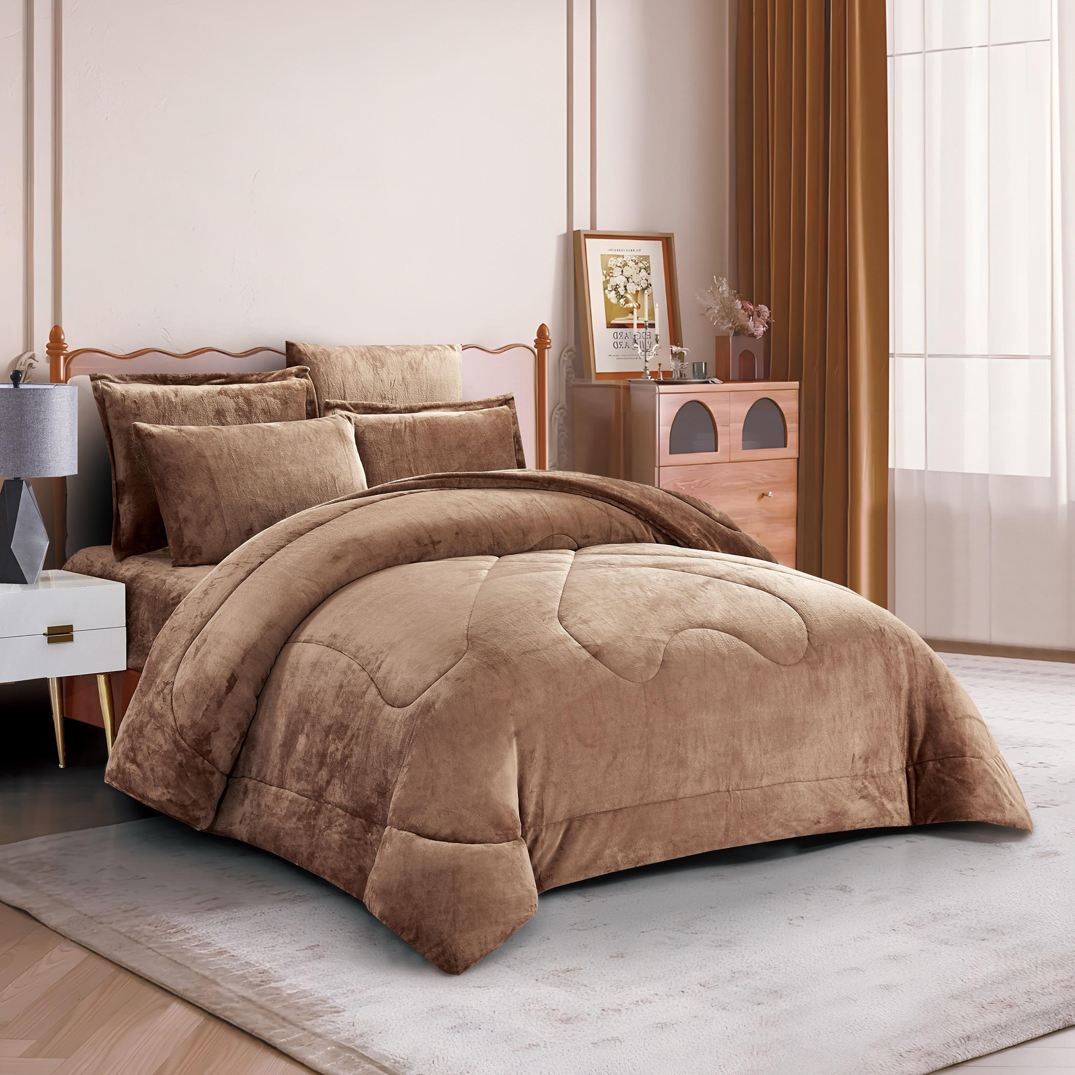 طقم لحاف مخملي فخم بني-household-bedding-comfortersandbedspreads-comforters-image-2