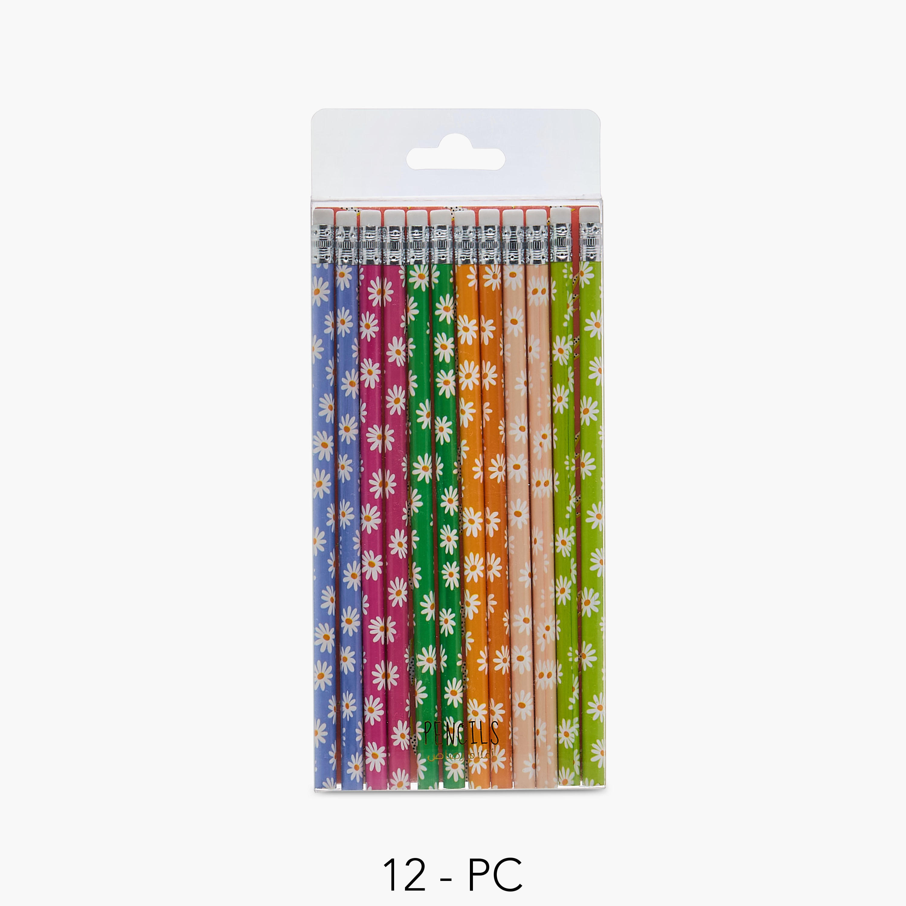 Pack of 12 Floral Print Pencil with Eraser - HB-school-stationery-pensandpencils-image-1