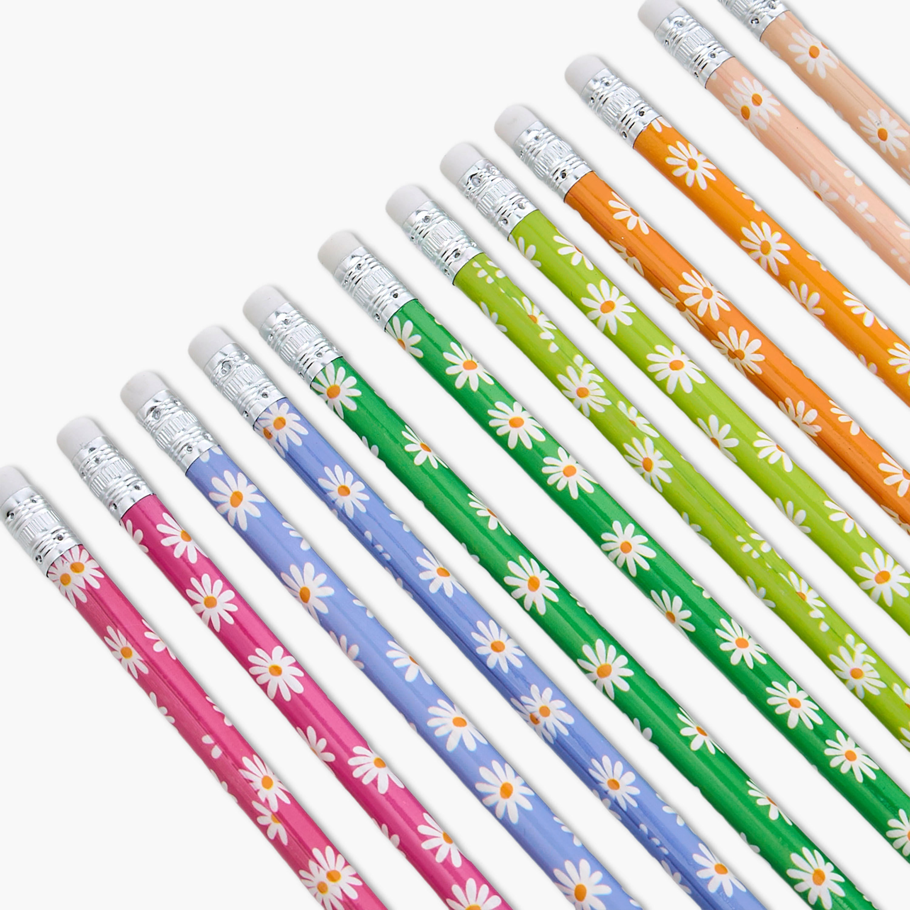 Pack of 12 Floral Print Pencil with Eraser - HB-school-stationery-pensandpencils-image-3