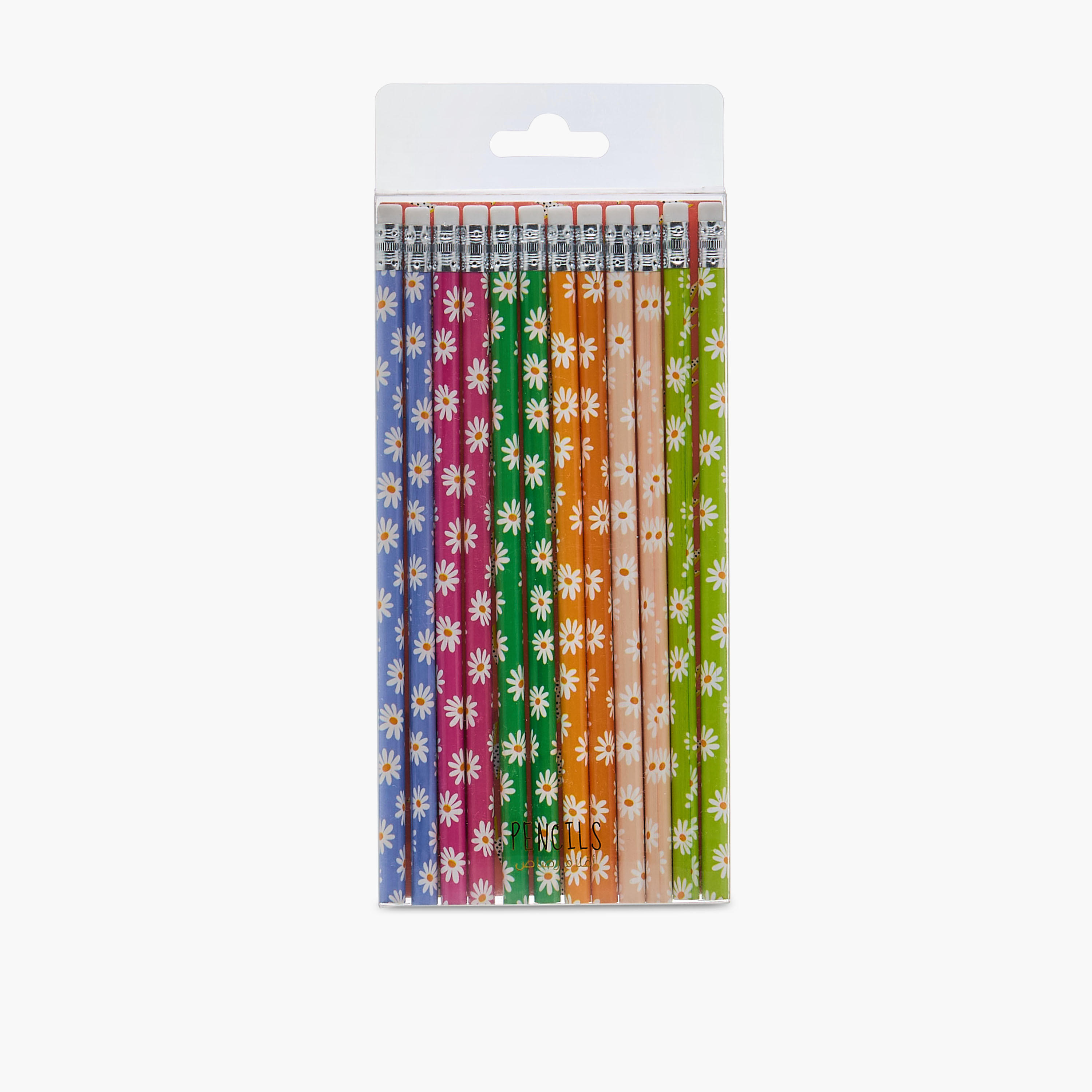 Pack of 12 Floral Print Pencil with Eraser - HB-school-stationery-pensandpencils-image-5