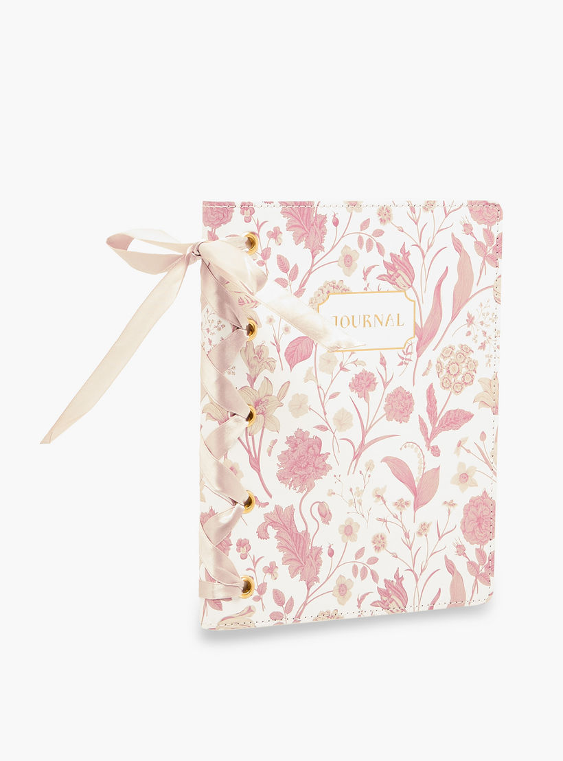 Floral Print Hardcover Journal with Ribbon Binding - 80 Pages-school-stationery-notebooks-image-2
