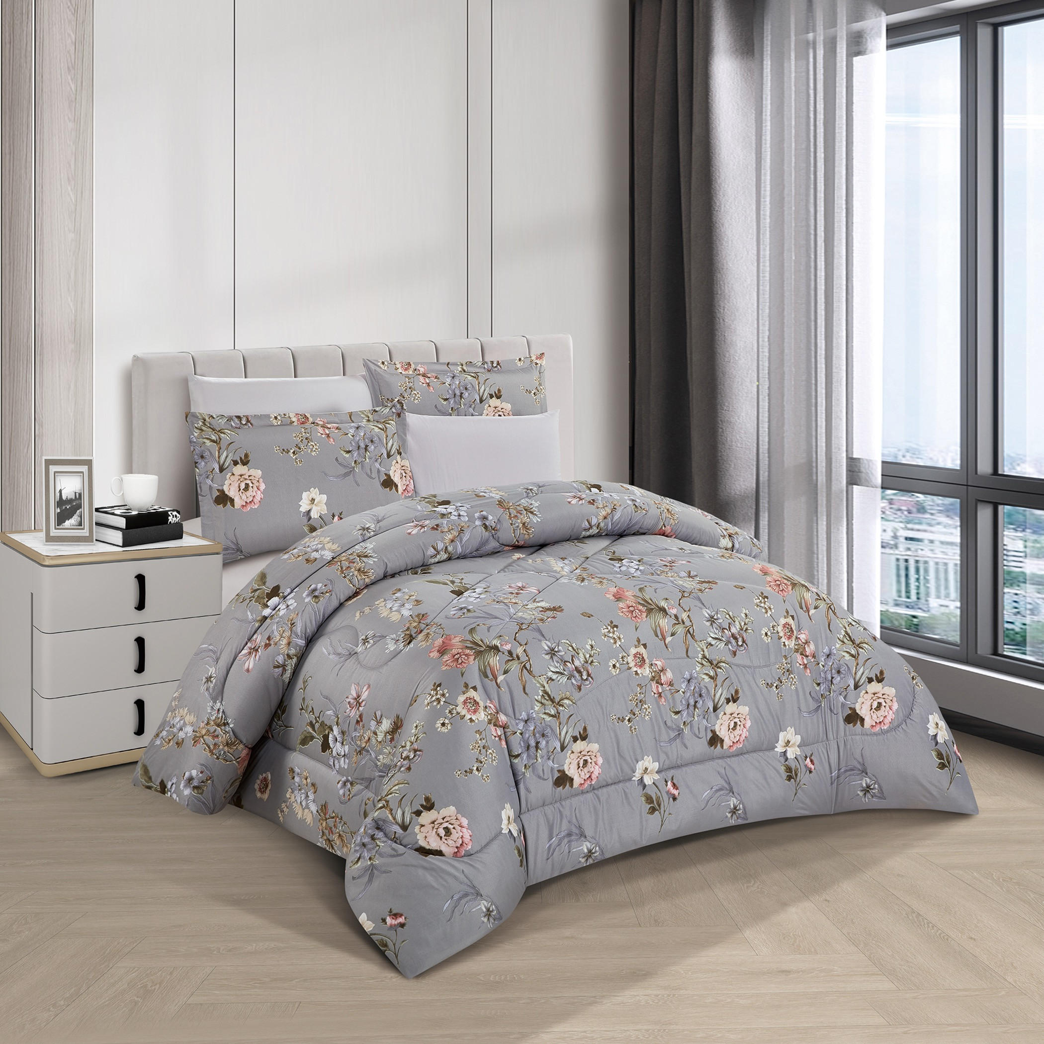 طقم لحاف مزهر قابل للعكس كينج-household-bedding-comfortersandbedspreads-comforters-image-1