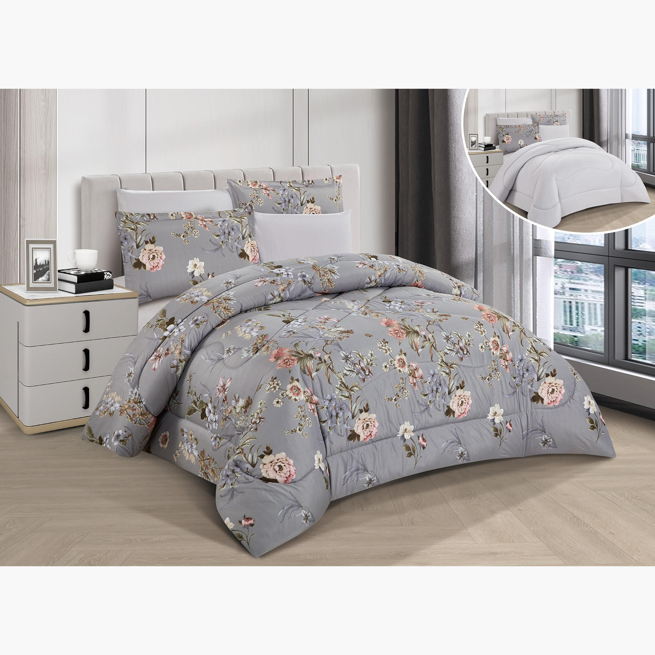 طقم لحاف مزهر قابل للعكس كينج-household-bedding-comfortersandbedspreads-comforters-image-7