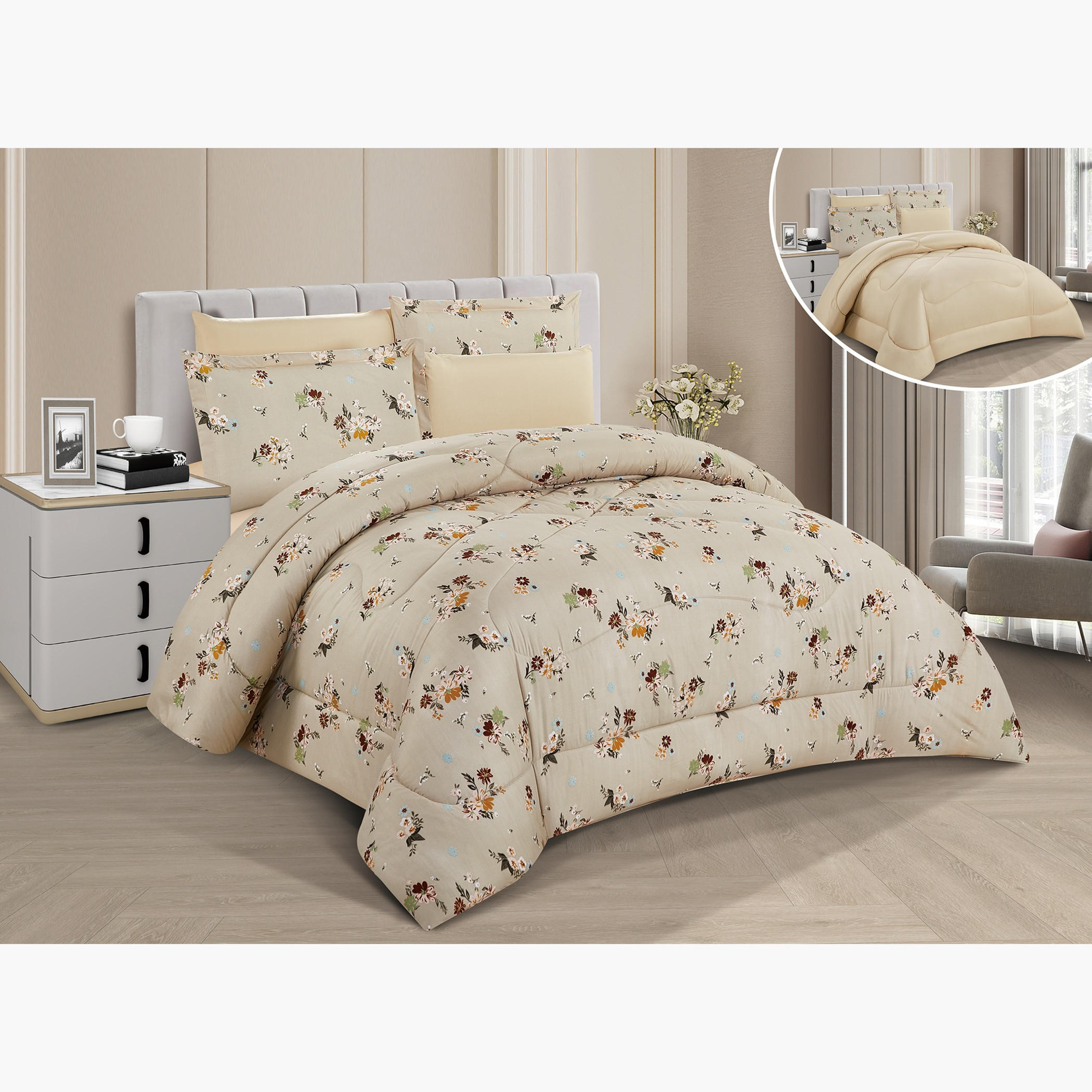 Floral Reversible Comforter King Set-household-bedding-comfortersandbedspreads-comforters-image-1