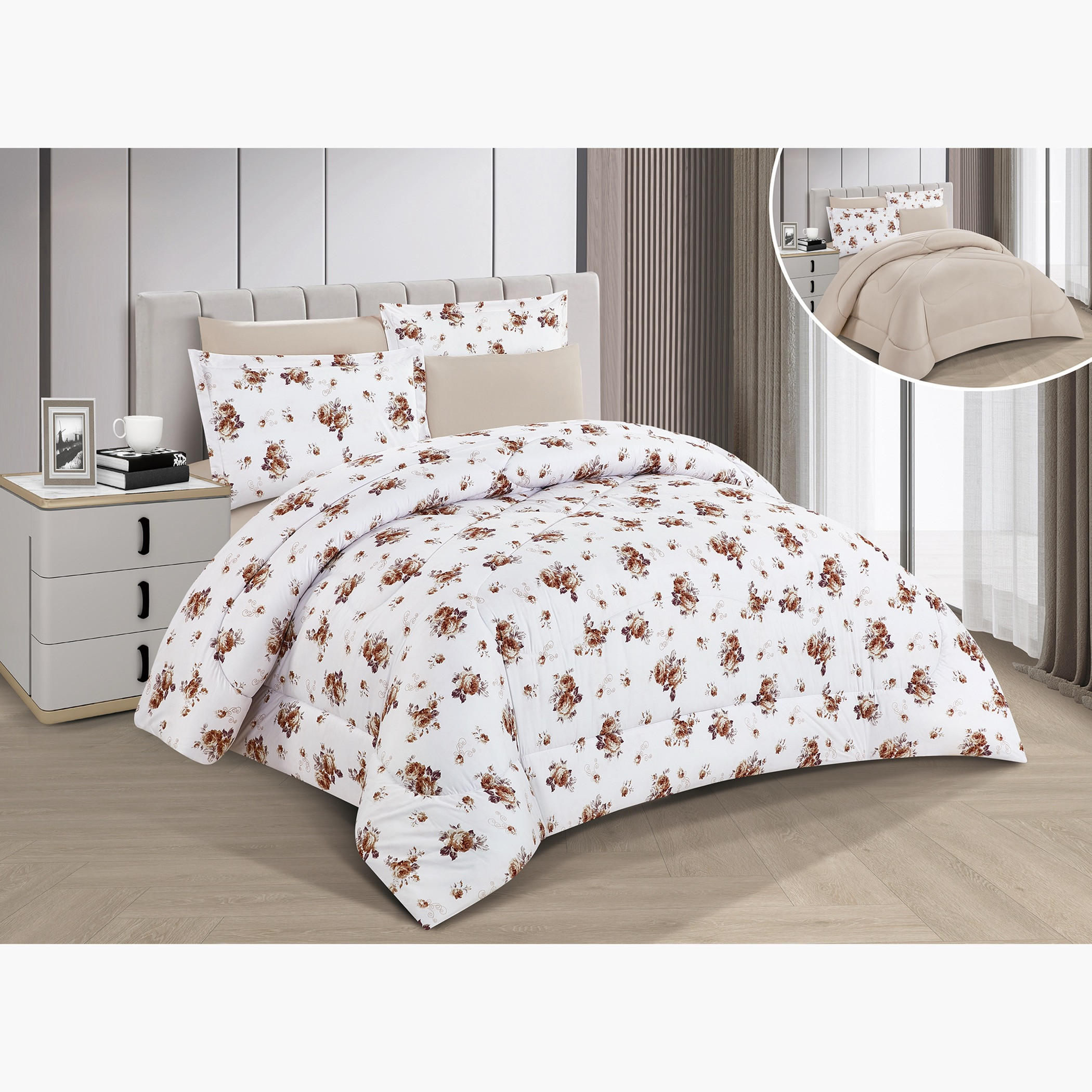 Floral Printed Reversible Comforter Set-household-bedding-comfortersandbedspreads-comforters-image-1