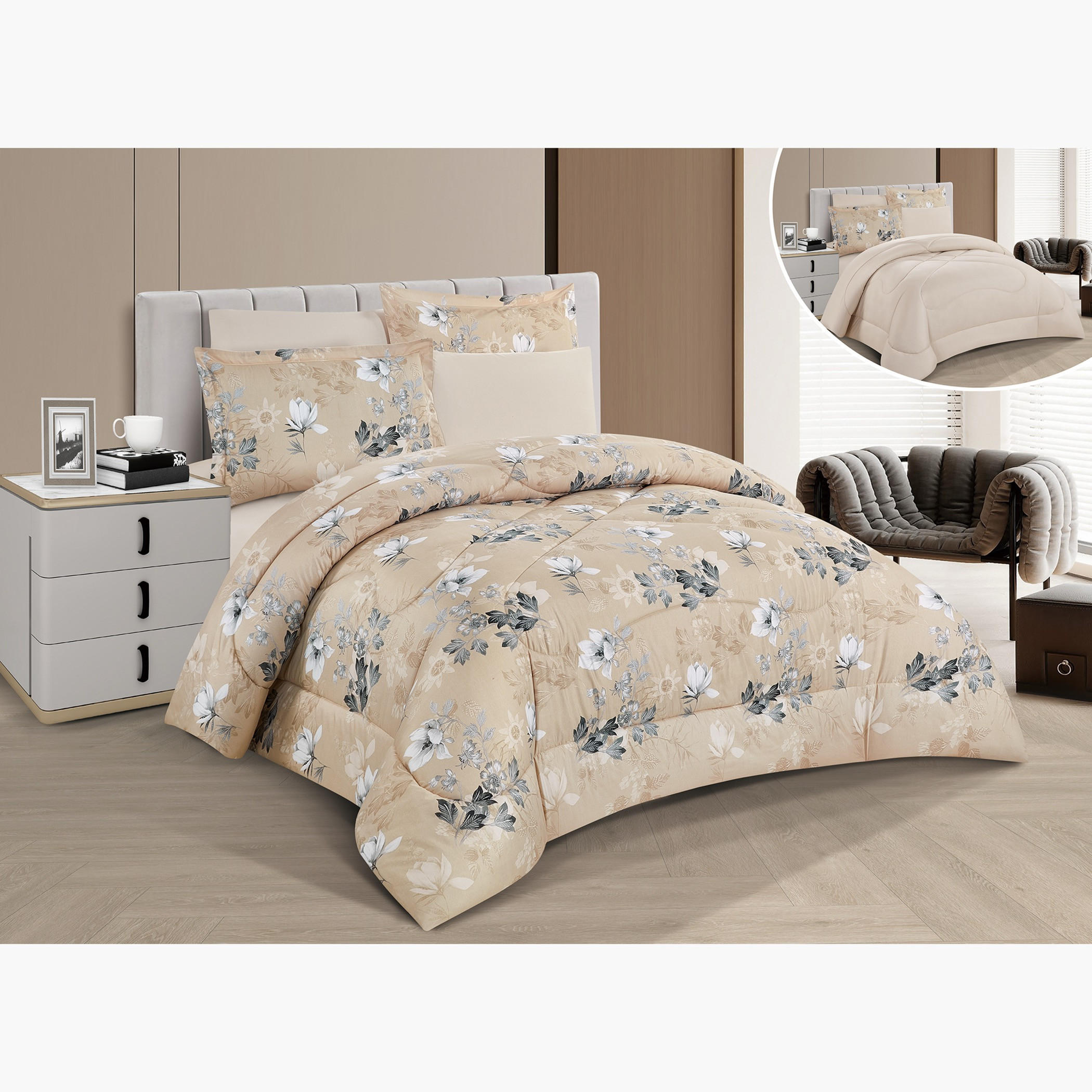 Floral Reversible Comforter King Set-household-bedding-comfortersandbedspreads-comforters-image-1