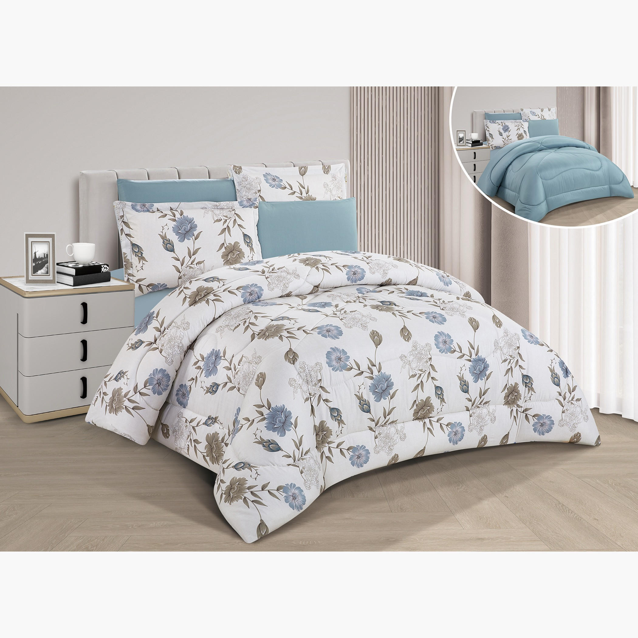 Floral Reversible Comforter King Set-household-bedding-comfortersandbedspreads-comforters-image-1